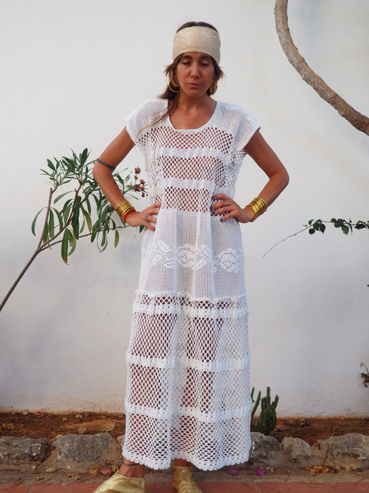 Amazing one off a kind white vintage crochet dress up-cycled by Vagabond Ibiza