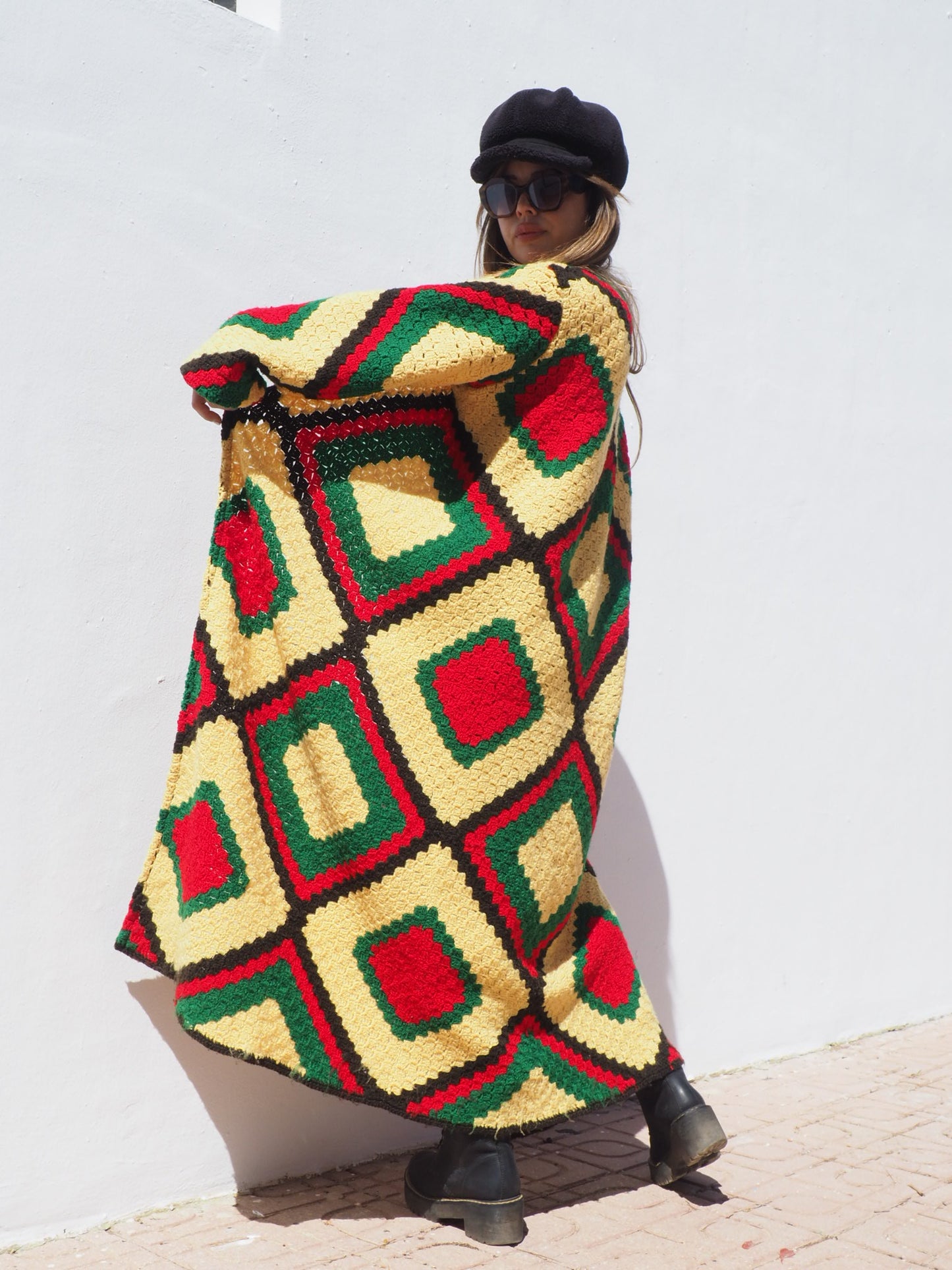 Very colourful handmade vintage crochet jacket by up-cycled by Vagabond Ibiza.