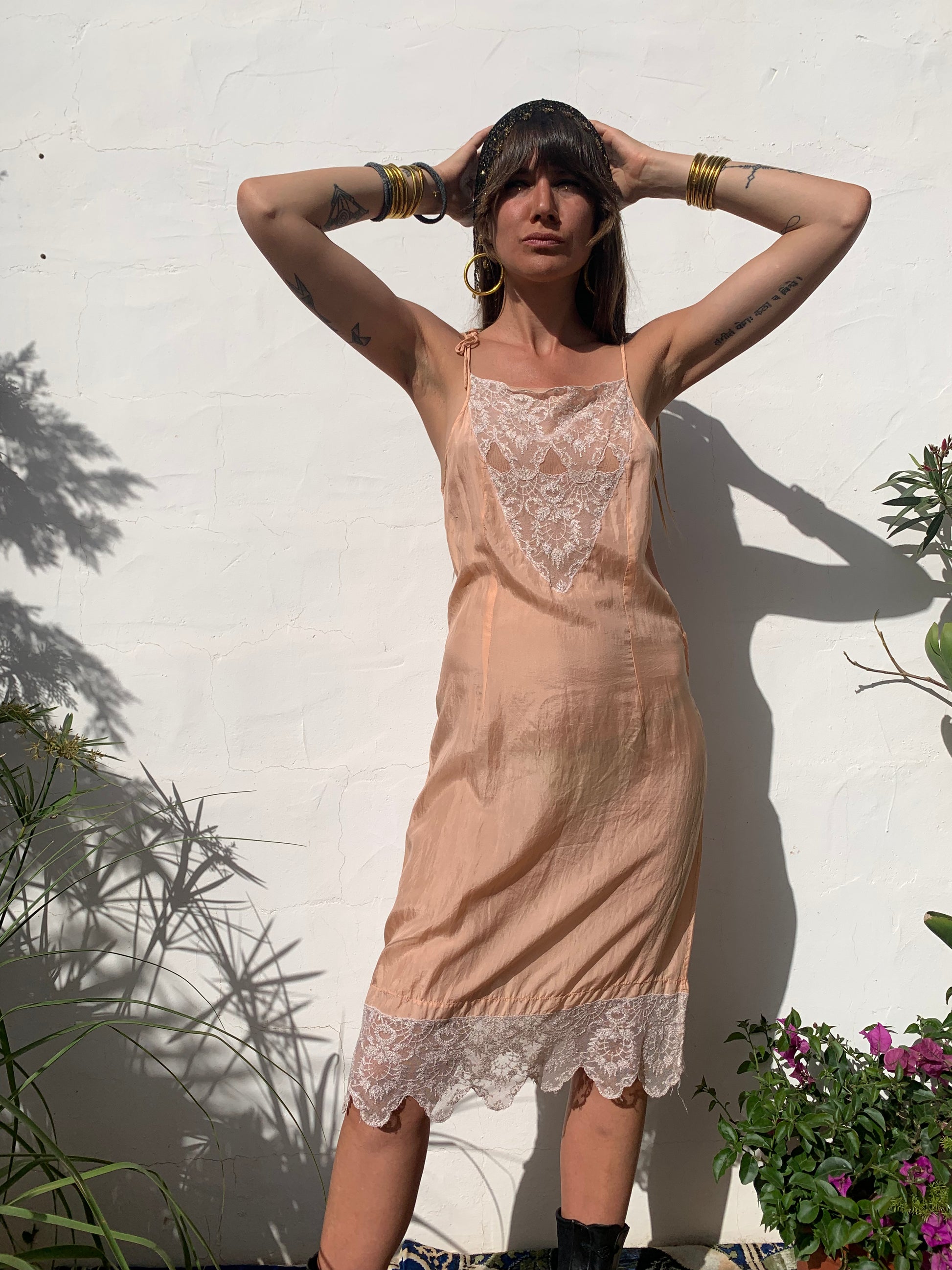 Vintage pink silk and lace slip dress Vagabond Ibiza