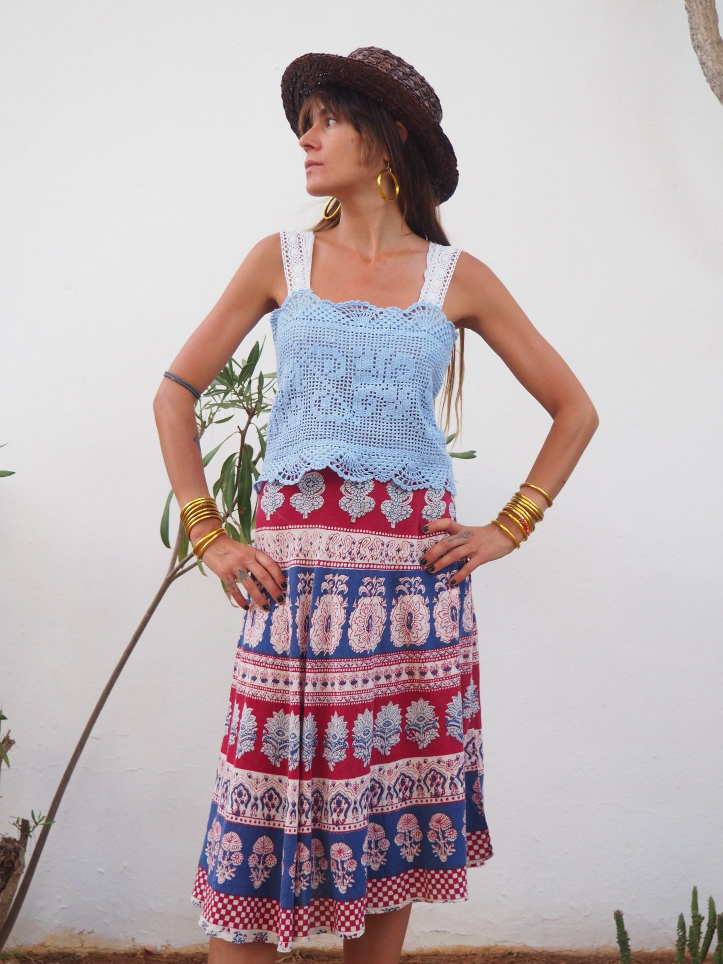 Amazing one off a kind blue vintage crochet lace top up-cycled by Vagabond Ibiza