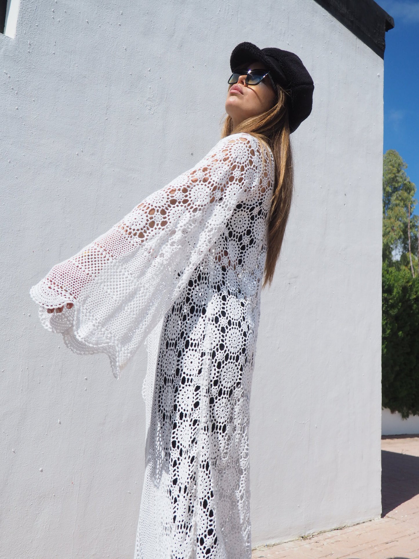 Vintage 1970’s French white crochet lace up-cycled jacket by Vagabond Ibiza
