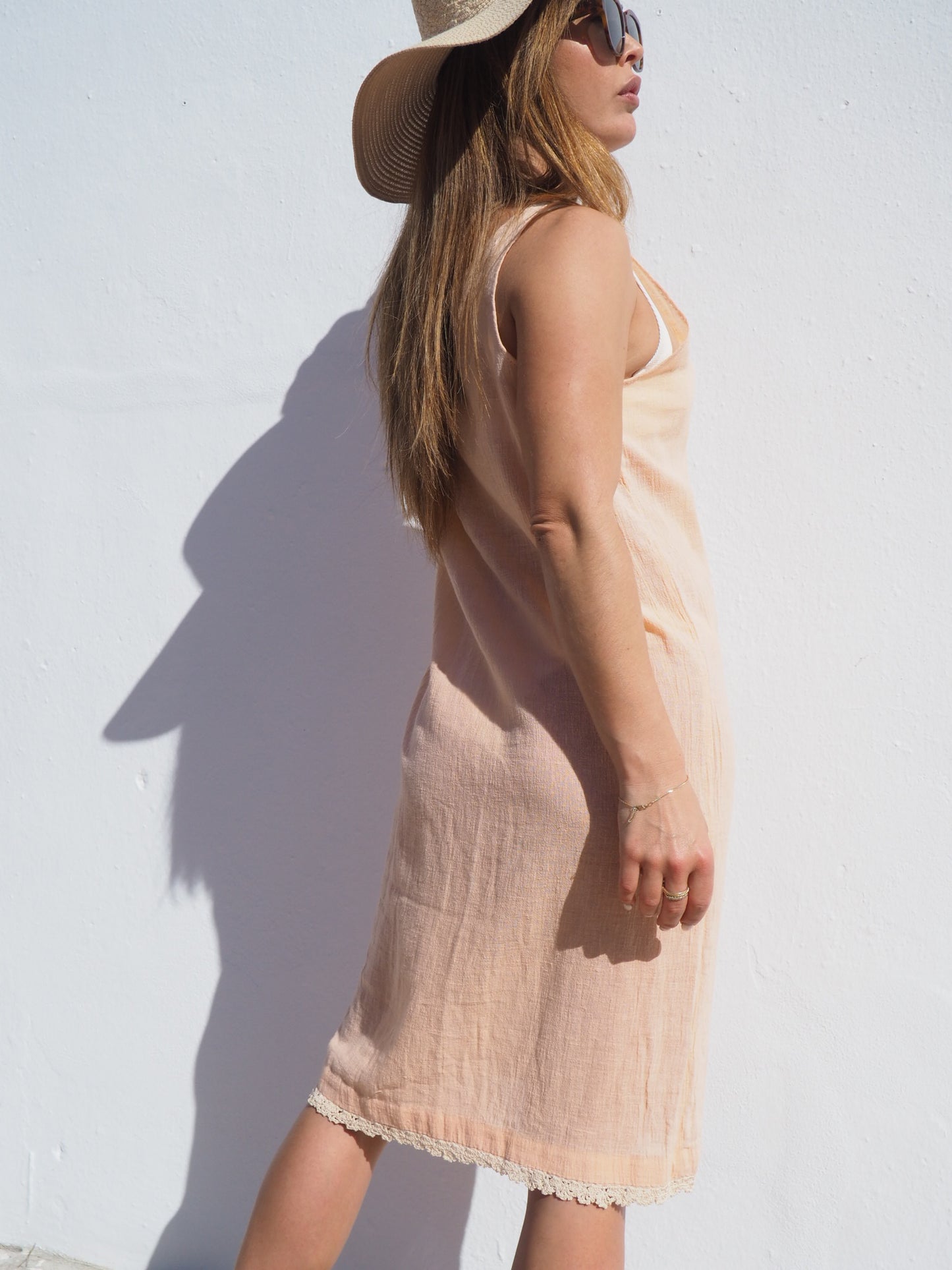 Vintage cotton slip dress in pale pink