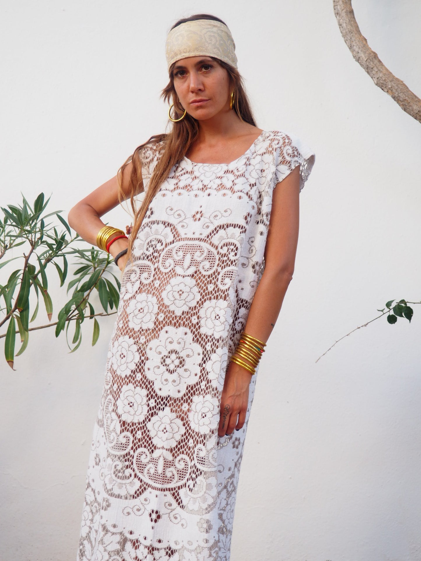 Amazing one off a kind white vintage lace dress up-cycled by Vagabond Ibiza