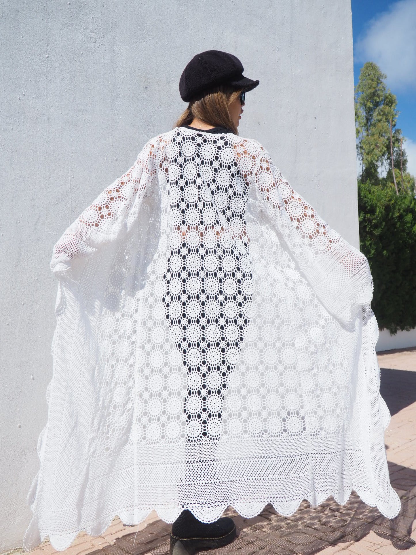 Vintage handmade cotton crochet jacket up-cycled by vagabond ibiza