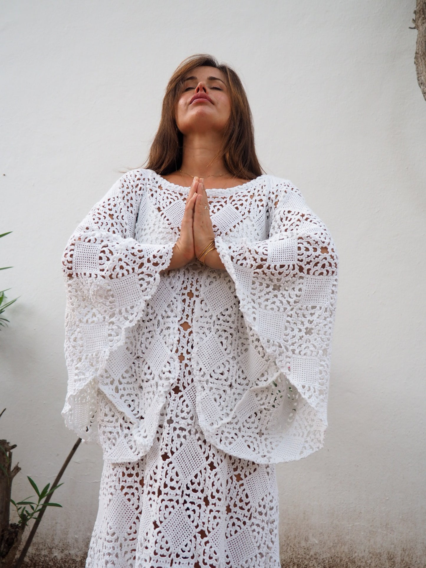 Vintage white 1960’s handmade detailed crochet lace dress up-cycled by Vagabond Ibiza