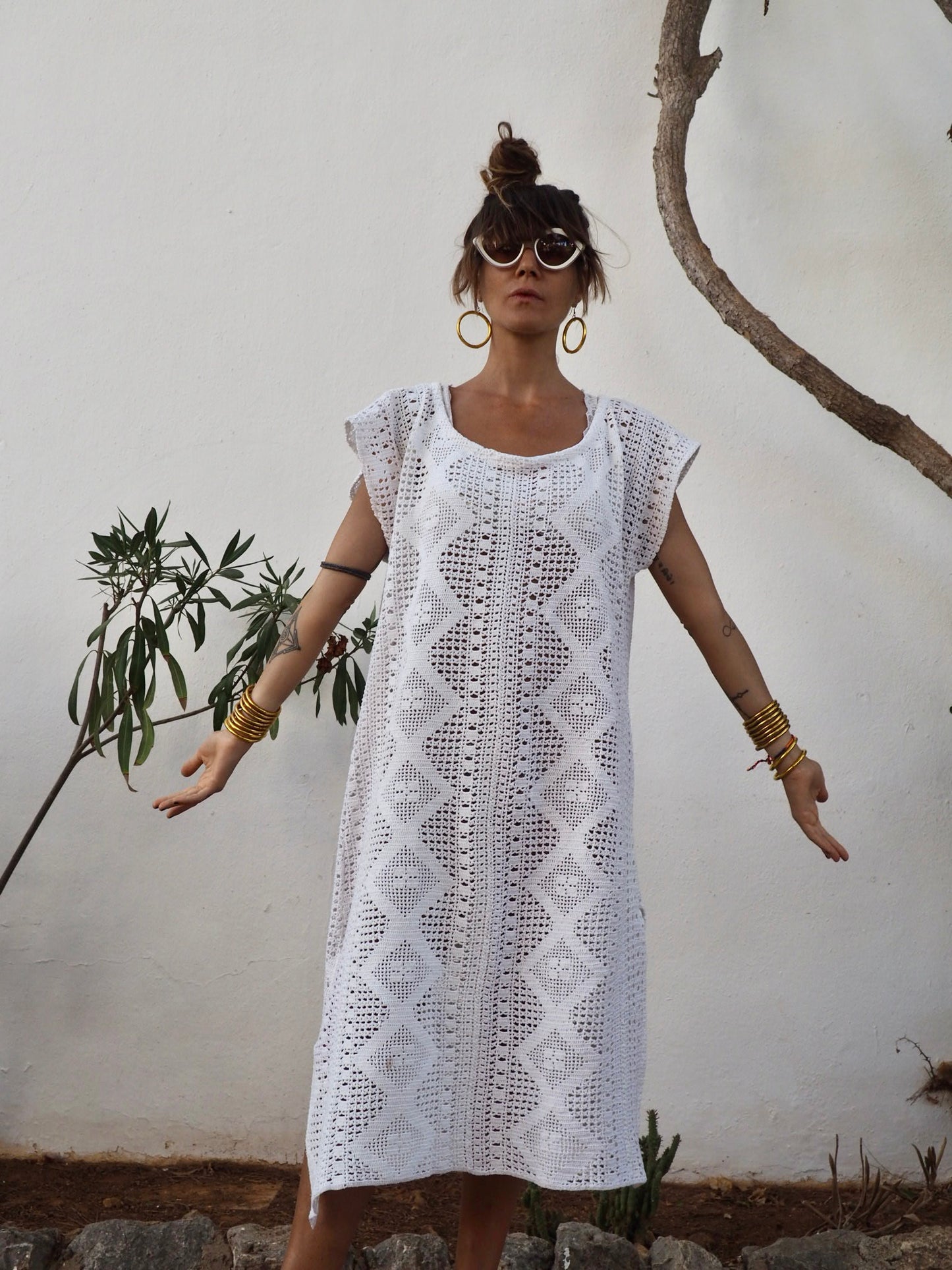 Amazing one off a kind white vintage crochet dress up-cycled by Vagabond Ibiza