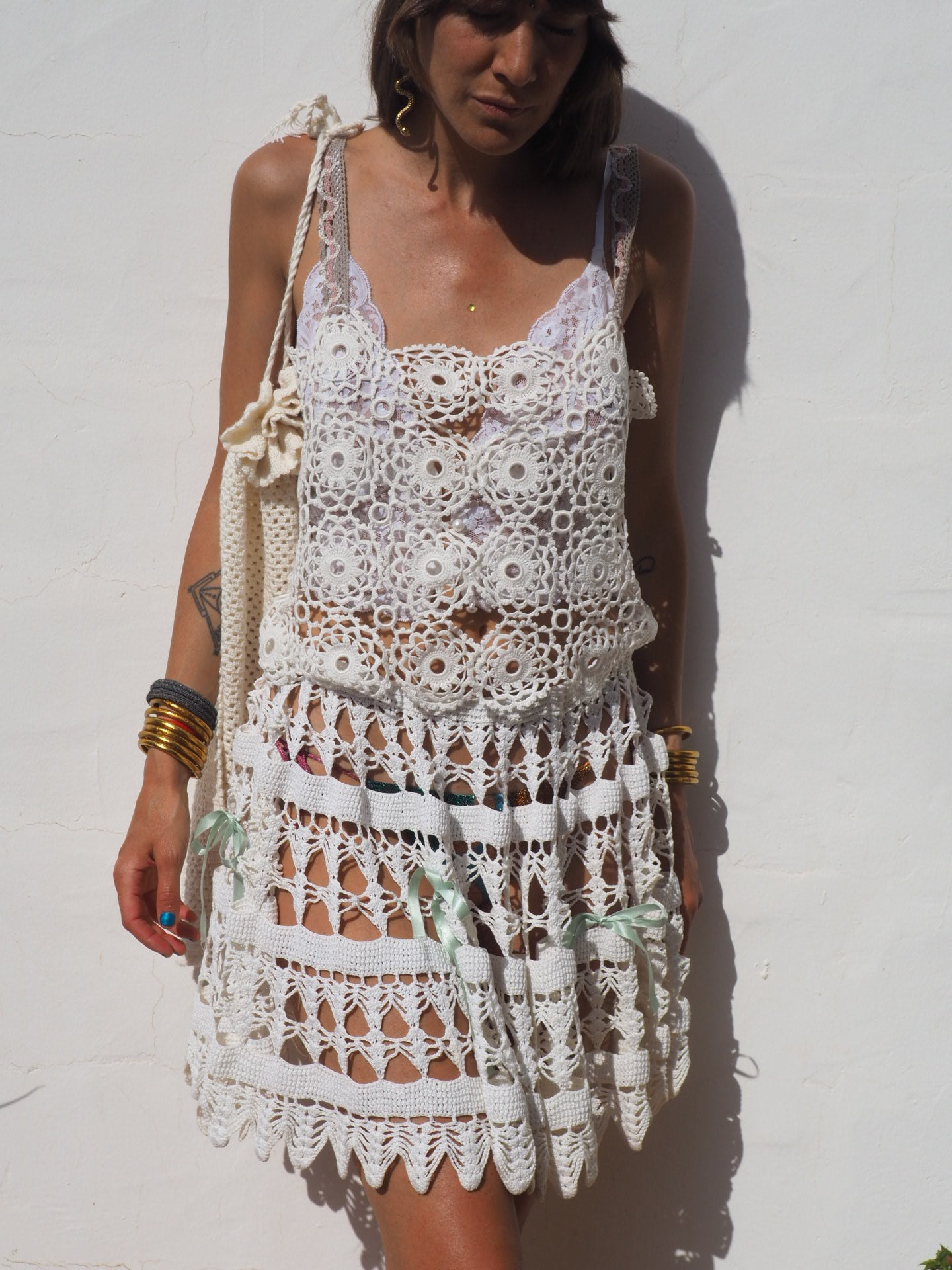 Antique white lace work up-cycled top by Vagabond Ibiza