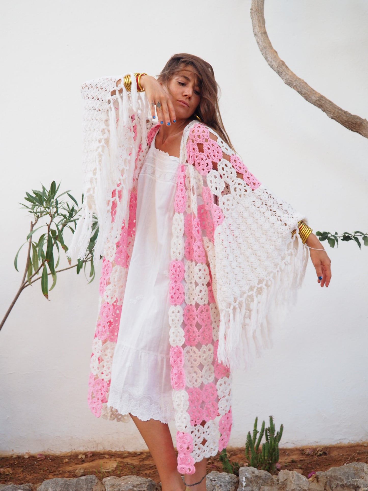 Amazing one of a kind up-cycled crochet kimono by Vagabond Ibiza