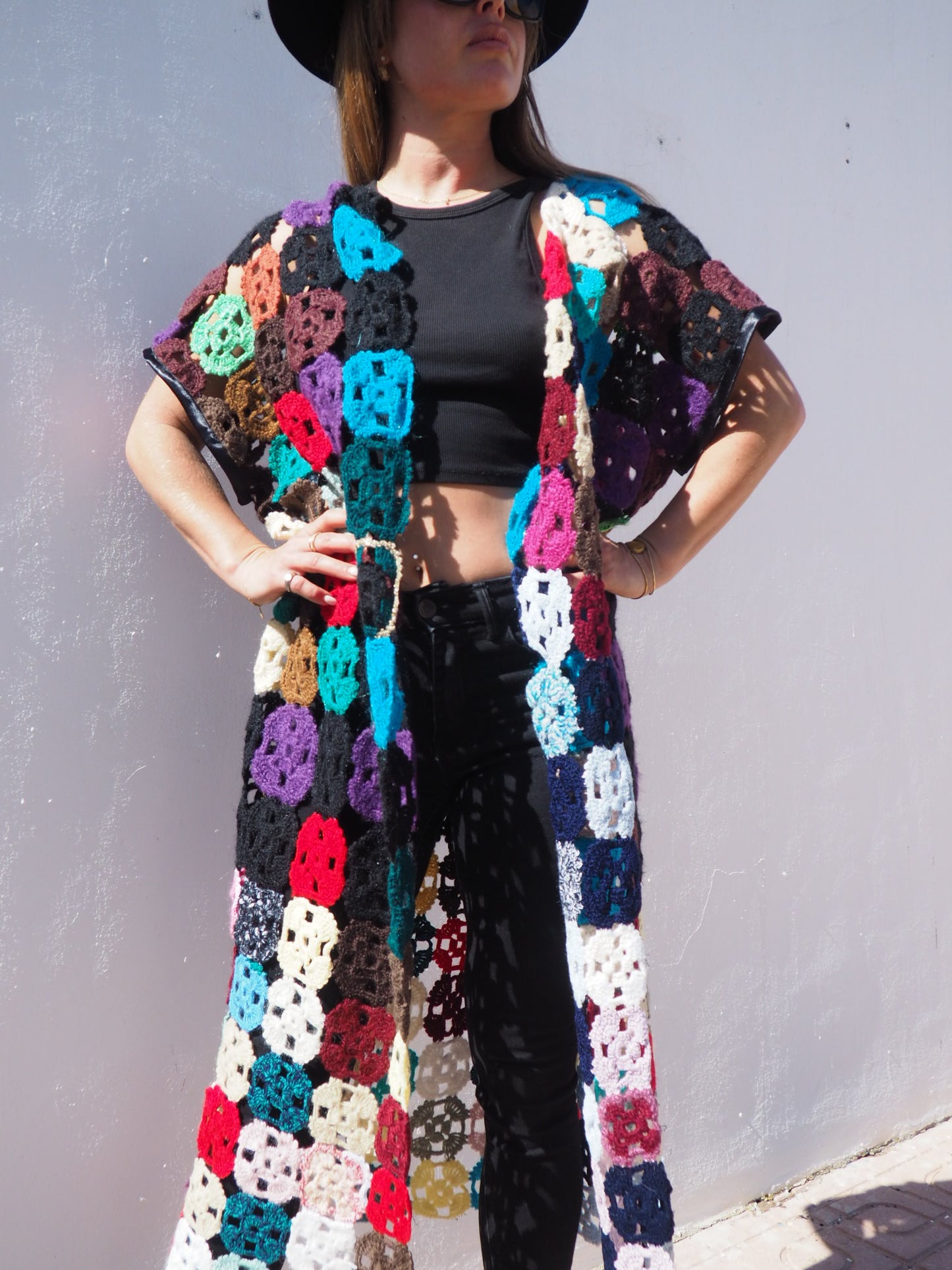 Vintage 1970’s handmade colourful crochet jacket up-cycled by Vagabond Ibiza