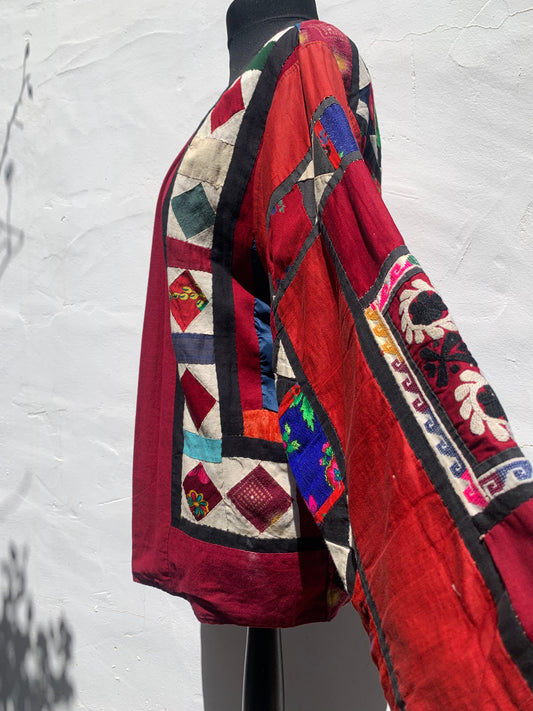 BEAUTIFUL HANDMADE VINTAGE AFGHAN PATCHWORK JACKET