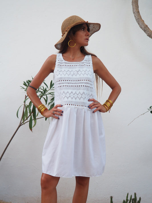 Amazing one off a kind white vintage crochet dress up-cycled by Vagabond Ibiza