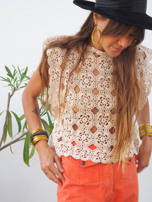 Amazing one off a kind cream vintage crochet lace top up-cycled by Vagabond Ibiza