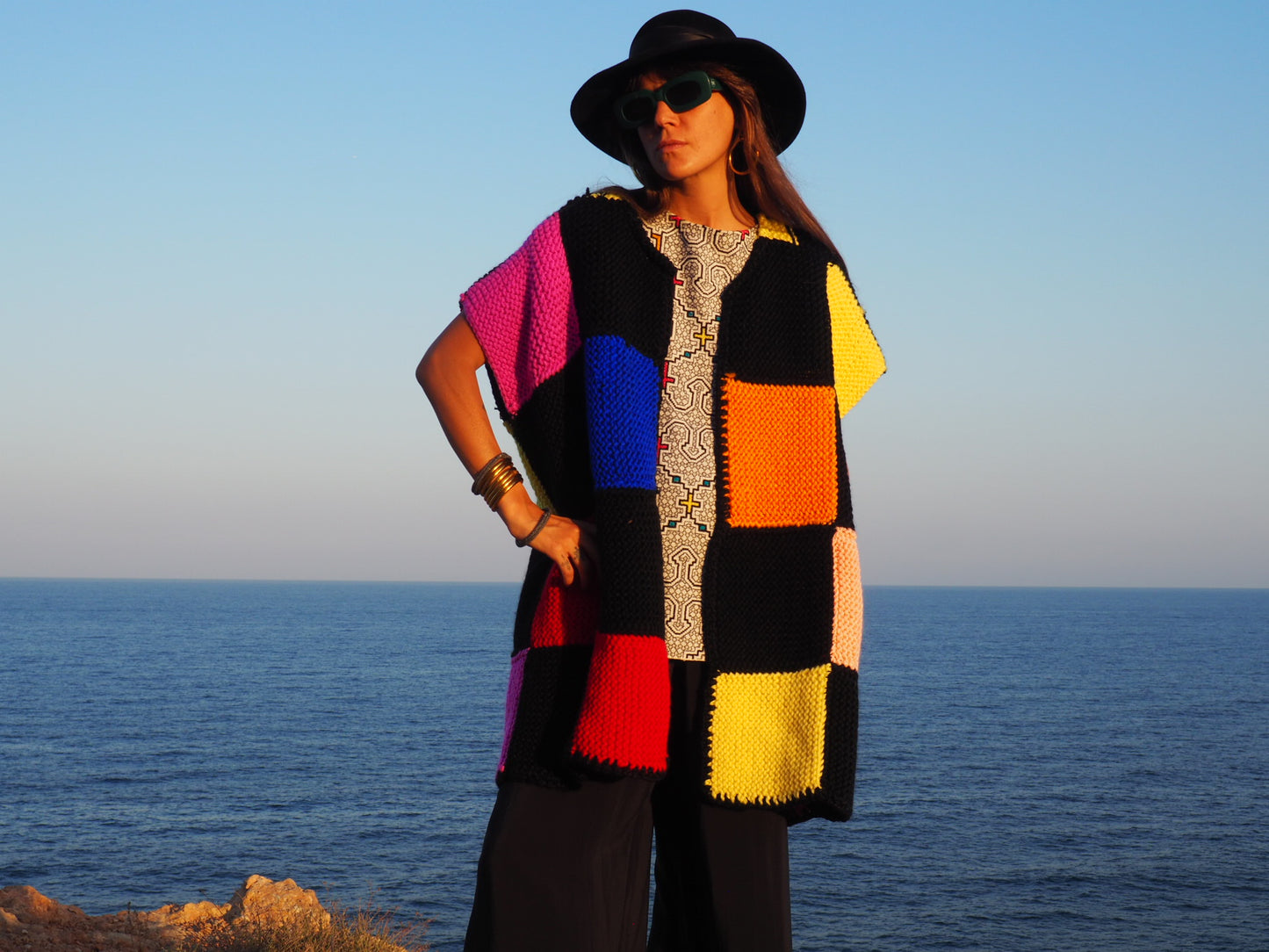 colourful chunky wool knitted waistcoat