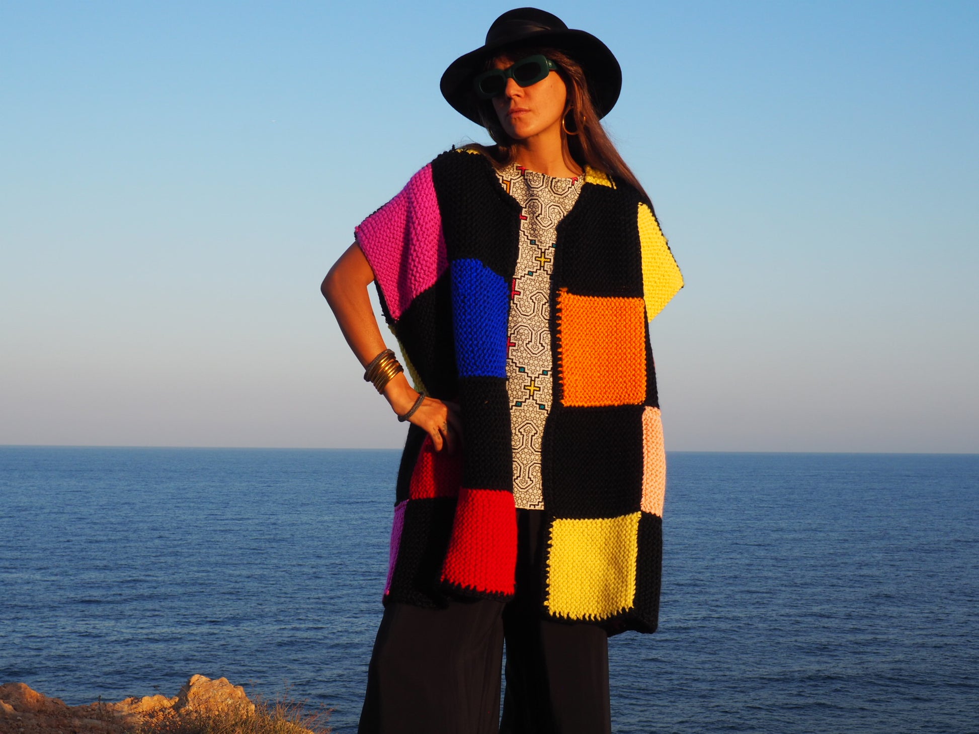 colourful chunky wool knitted waistcoat