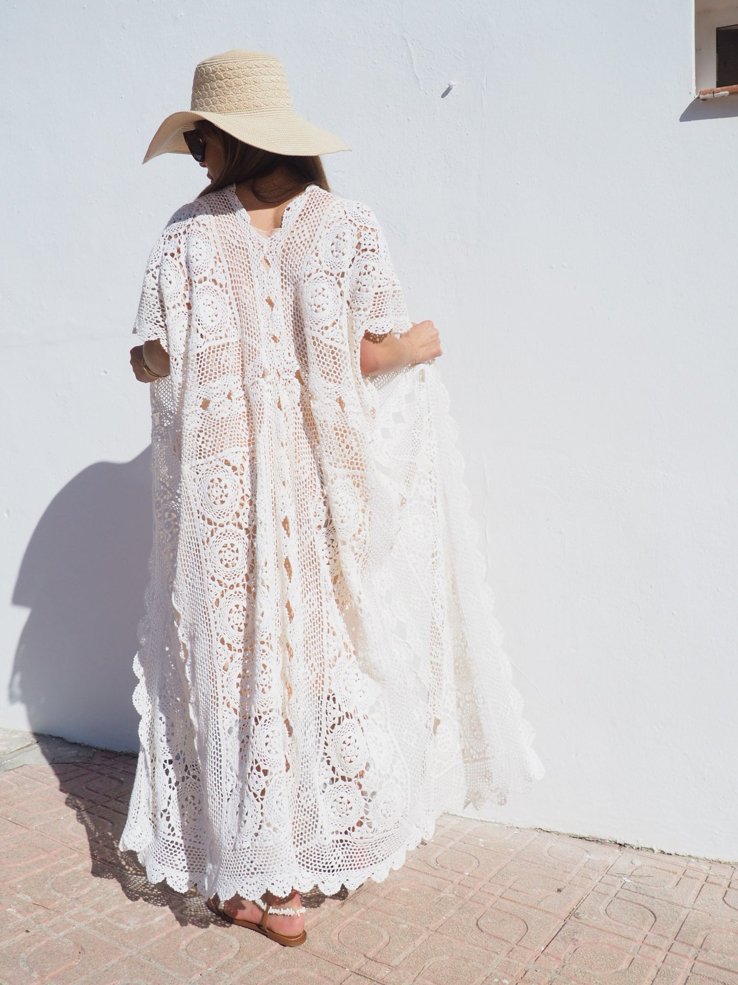 Very cool vintage crochet oversized long waistcoat handmade cotton crochet up-cycled by Vagabond Ibiza
