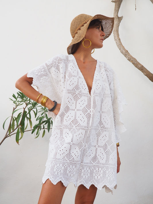 Amazing one off a kind white vintage crochet dress up-cycled by Vagabond Ibiza