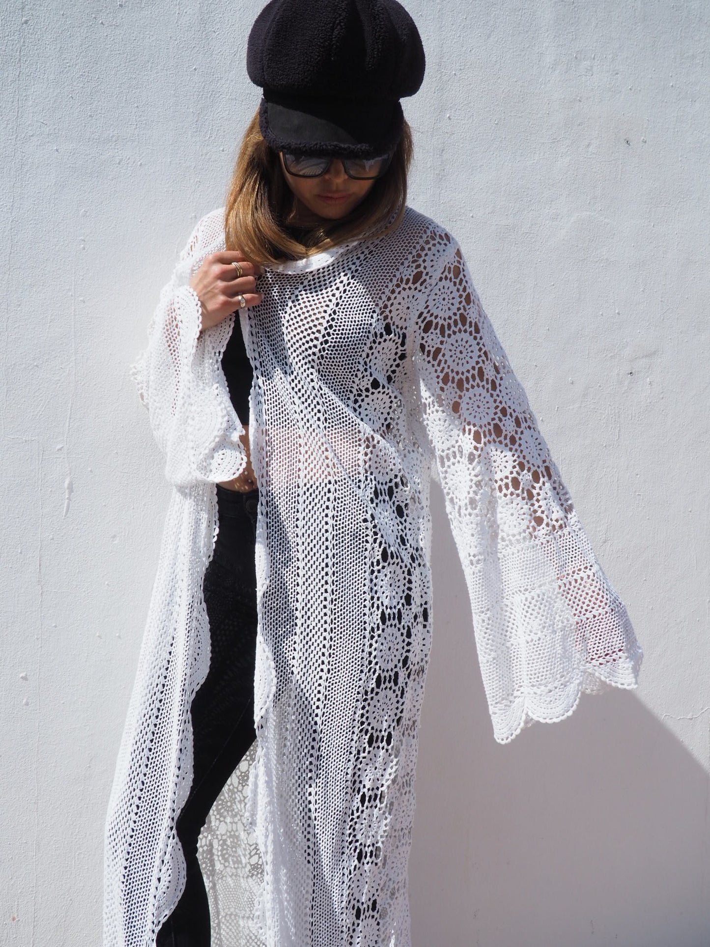 Vintage handmade cotton crochet jacket up-cycled by vagabond ibiza