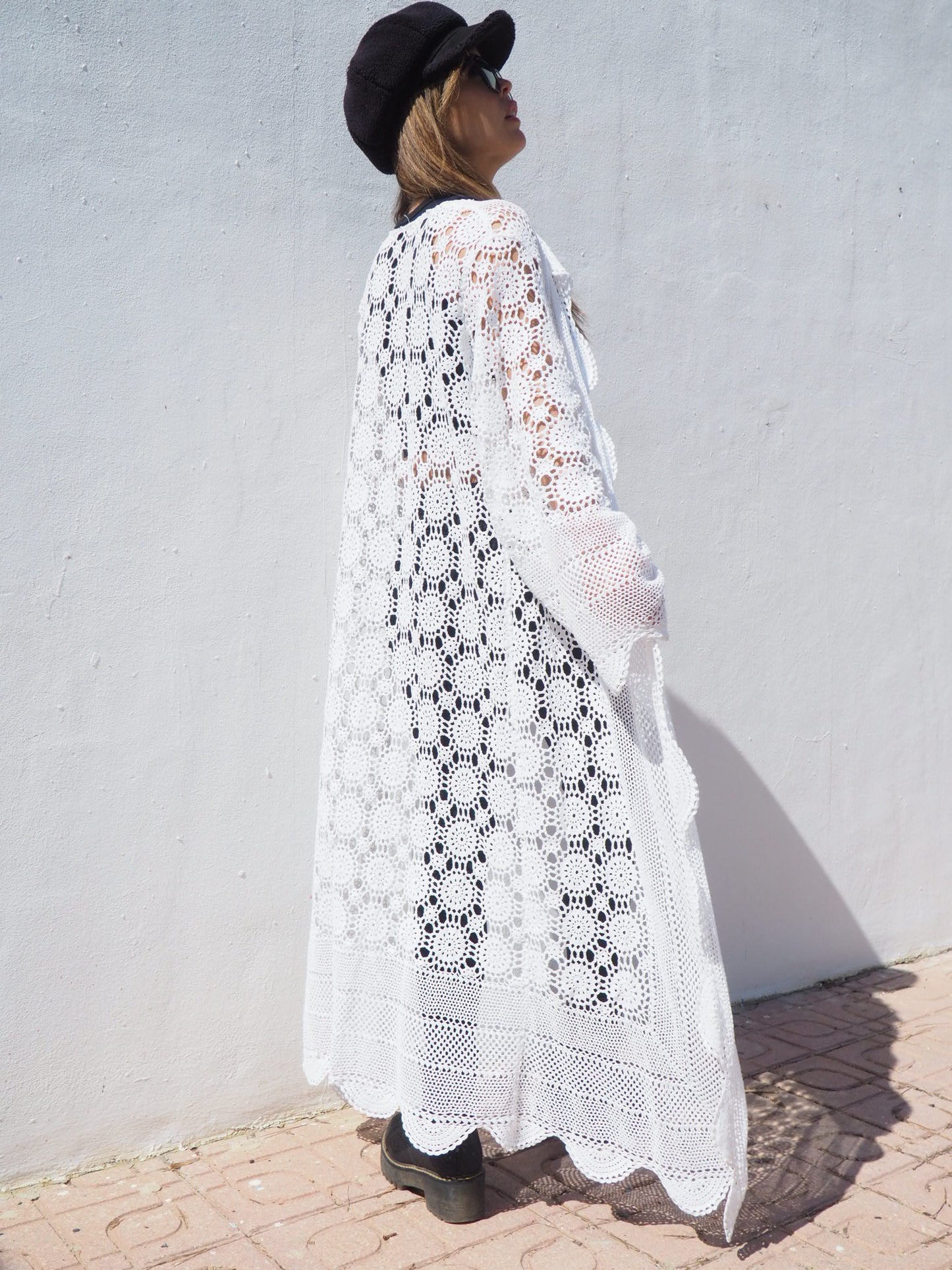 Vintage handmade cotton crochet jacket up-cycled by vagabond ibiza