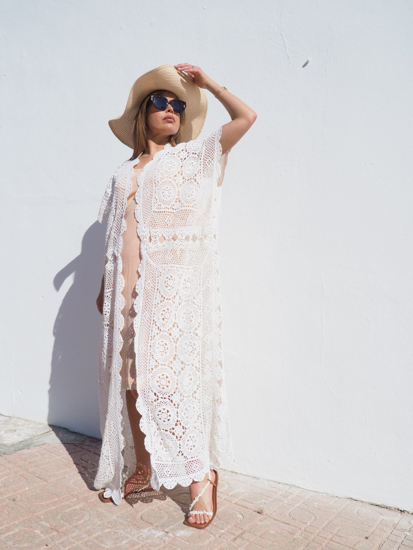 Very cool vintage crochet oversized long waistcoat handmade cotton crochet up-cycled by Vagabond Ibiza
