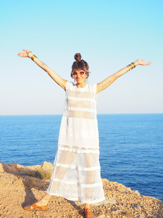 Amazing one off a kind white vintage crochet dress up-cycled by Vagabond Ibiza