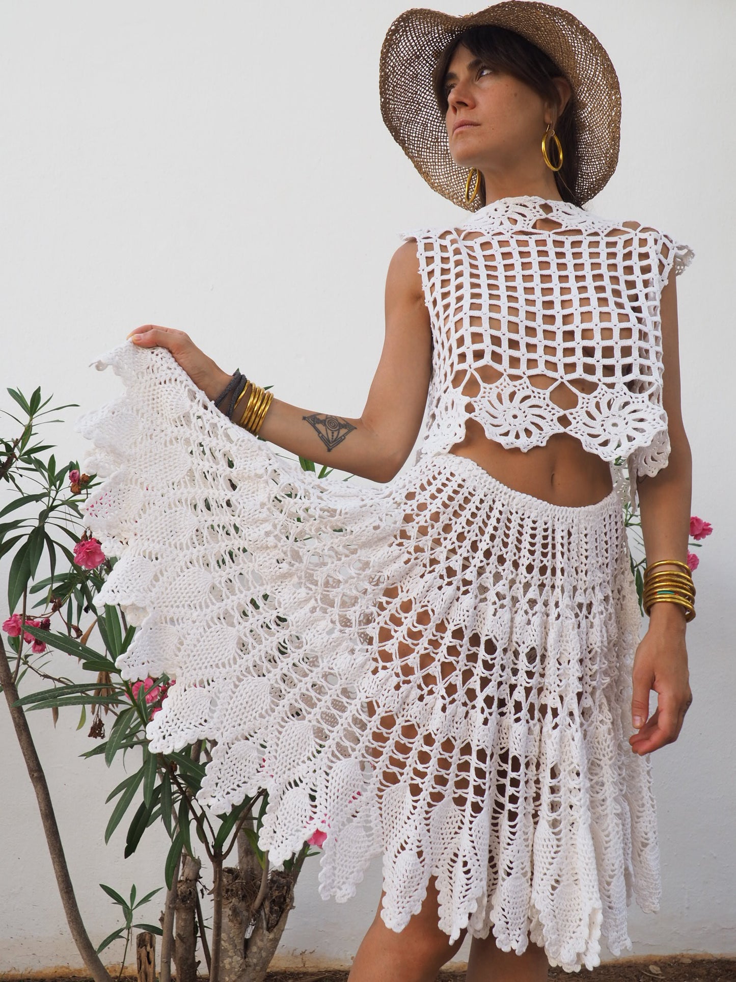 Amazing one off a kind white vintage crochet lace skirt up-cycled by Vagabond Ibiza