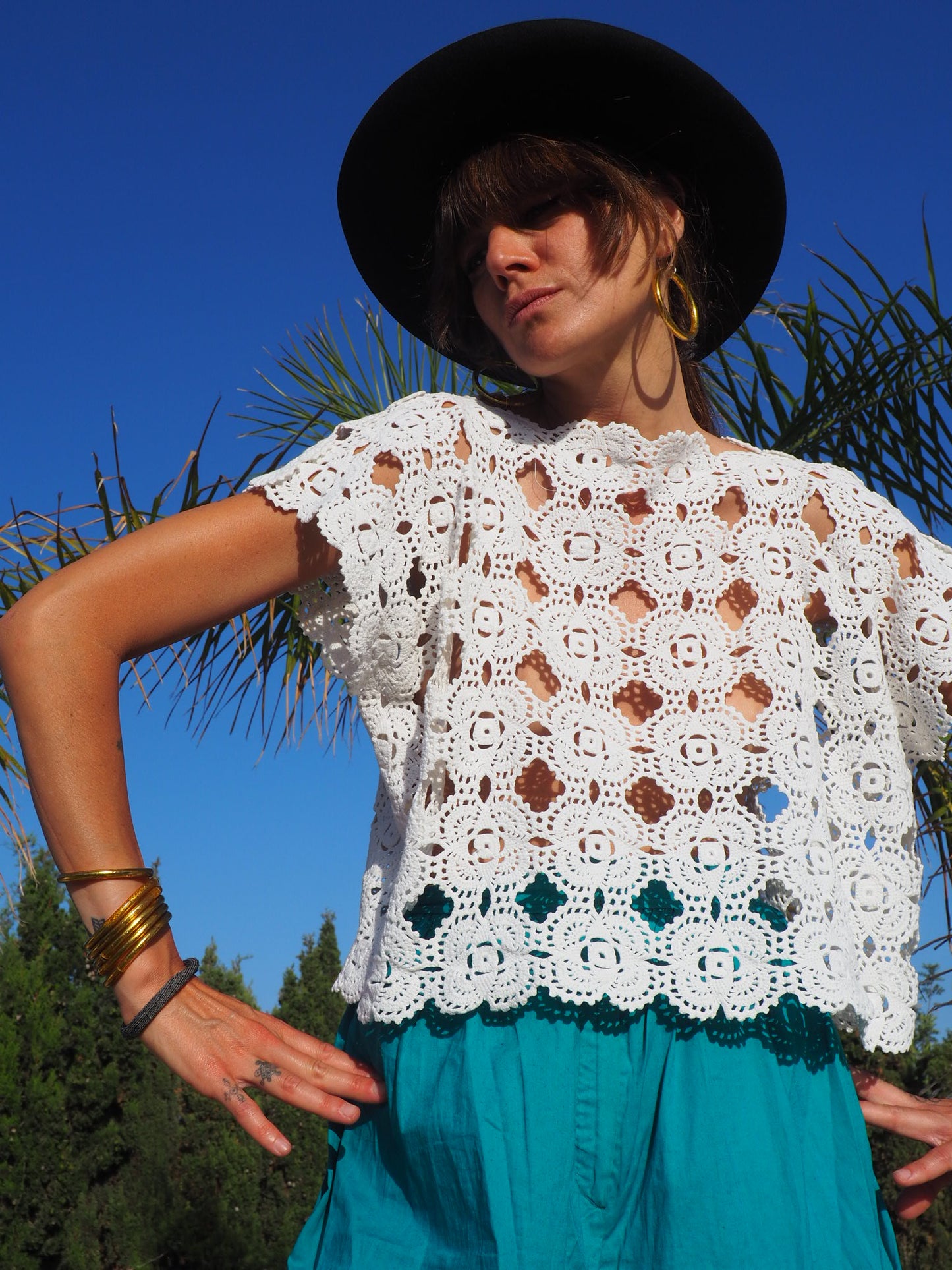 Antique vintage lace crochet up-cycled top by Vagabond Ibiza