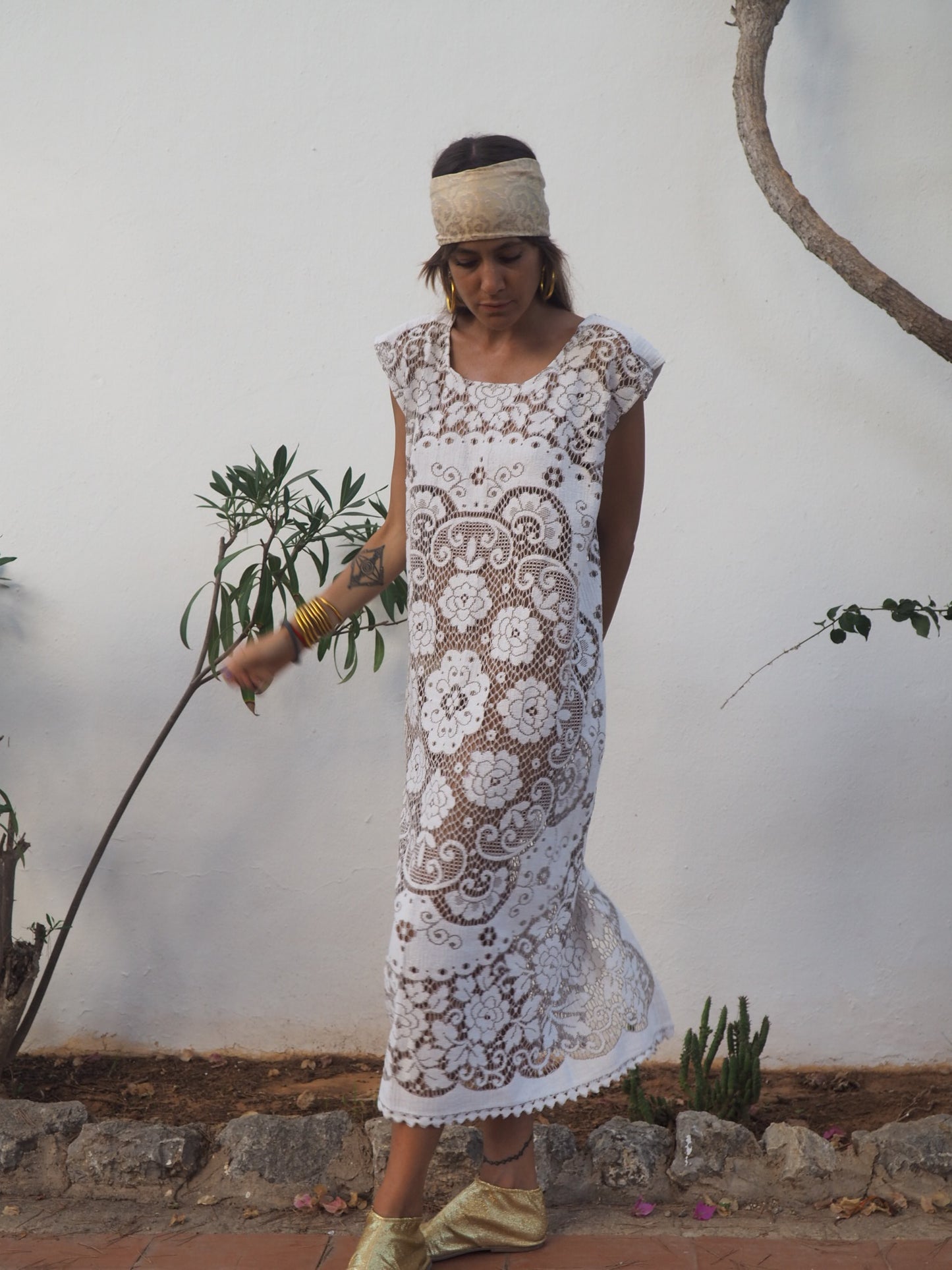 Amazing one off a kind white vintage lace dress up-cycled by Vagabond Ibiza