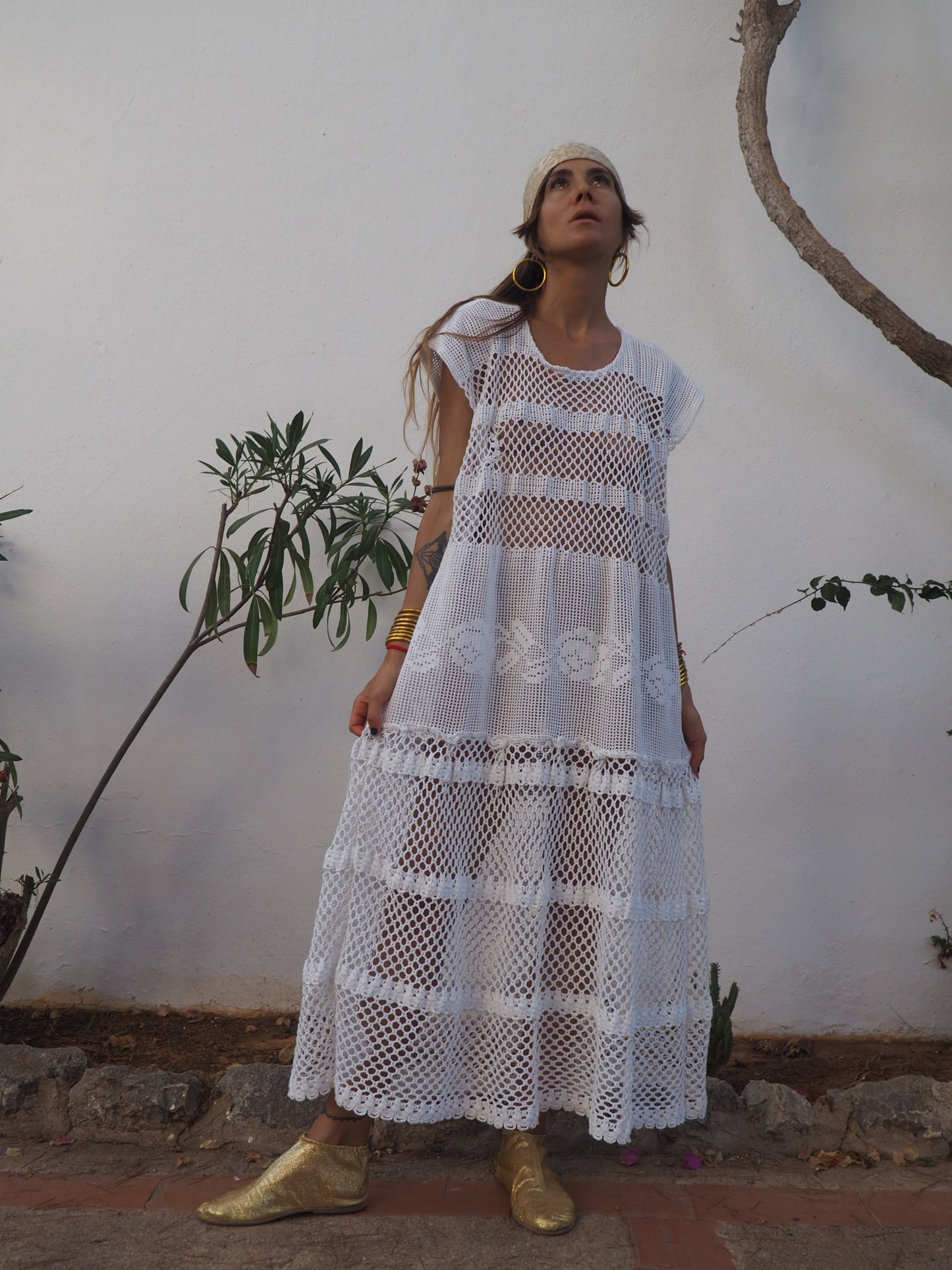 Amazing one off a kind white vintage crochet dress up-cycled by Vagabond Ibiza