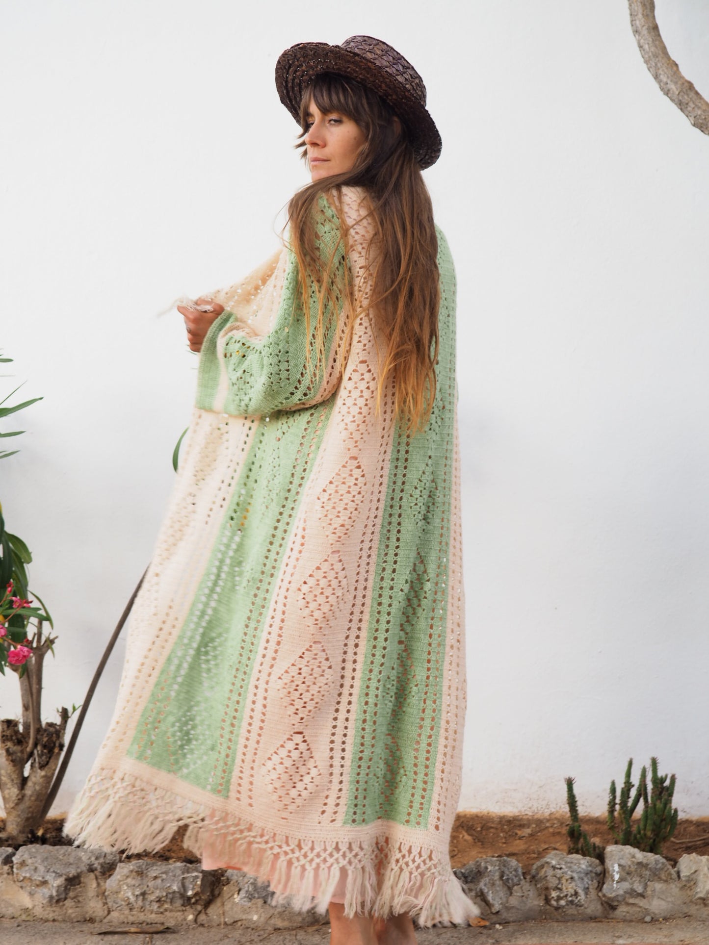 colourful waistcoat, Vintage Crochet Jacket, up cycled jacket , handmade jacket, striped jacket , vintage jacket, 1970s jacket , long waistcoat, slow fashion , sustainable fashion, vintage shop, ibiza vintage shop, ibiza style, bohemian jacket, boho jacket, colourful jacket, festival jacket, hippie style, 70s clothing, original vintage, recycled fashion brand, sustainable fashion brand, slow fashion brand, rainbow fashion, knitted jacket, woven jacket, winter jacket, crochet jumper, vintage fashion, 