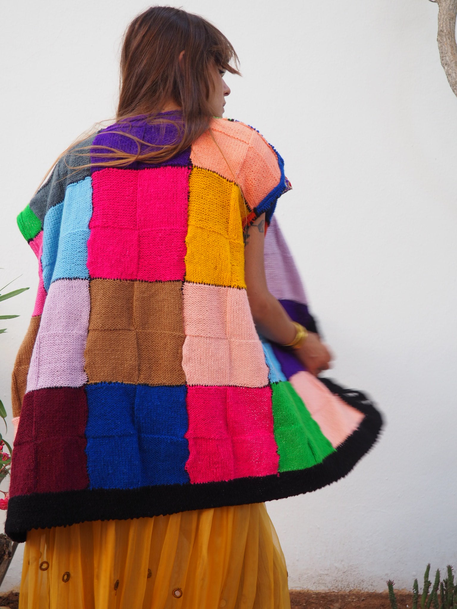colourful waistcoat, Vintage Crochet Jacket, up cycled jacket , handmade jacket, striped jacket , vintage jacket, 1970s jacket , long waistcoat, slow fashion , sustainable fashion, vintage shop, ibiza vintage shop, ibiza style, bohemian jacket, boho jacket, colourful jacket, festival jacket, hippie style, 70s clothing, original vintage, recycled fashion brand, sustainable fashion brand, slow fashion brand, rainbow fashion, knitted jacket, woven jacket, winter jacket