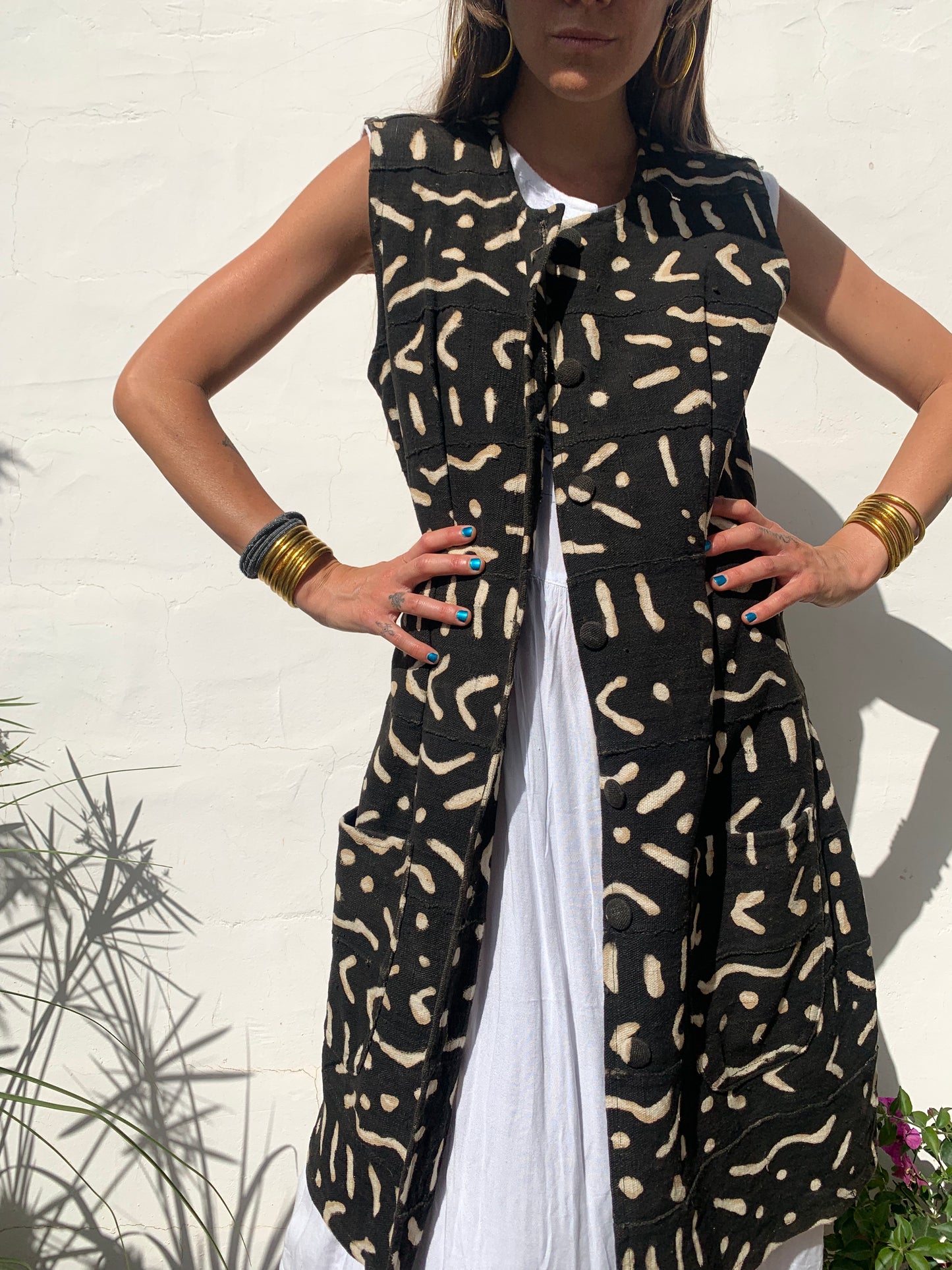 Vintage Mail African mud print waistcoat/dress