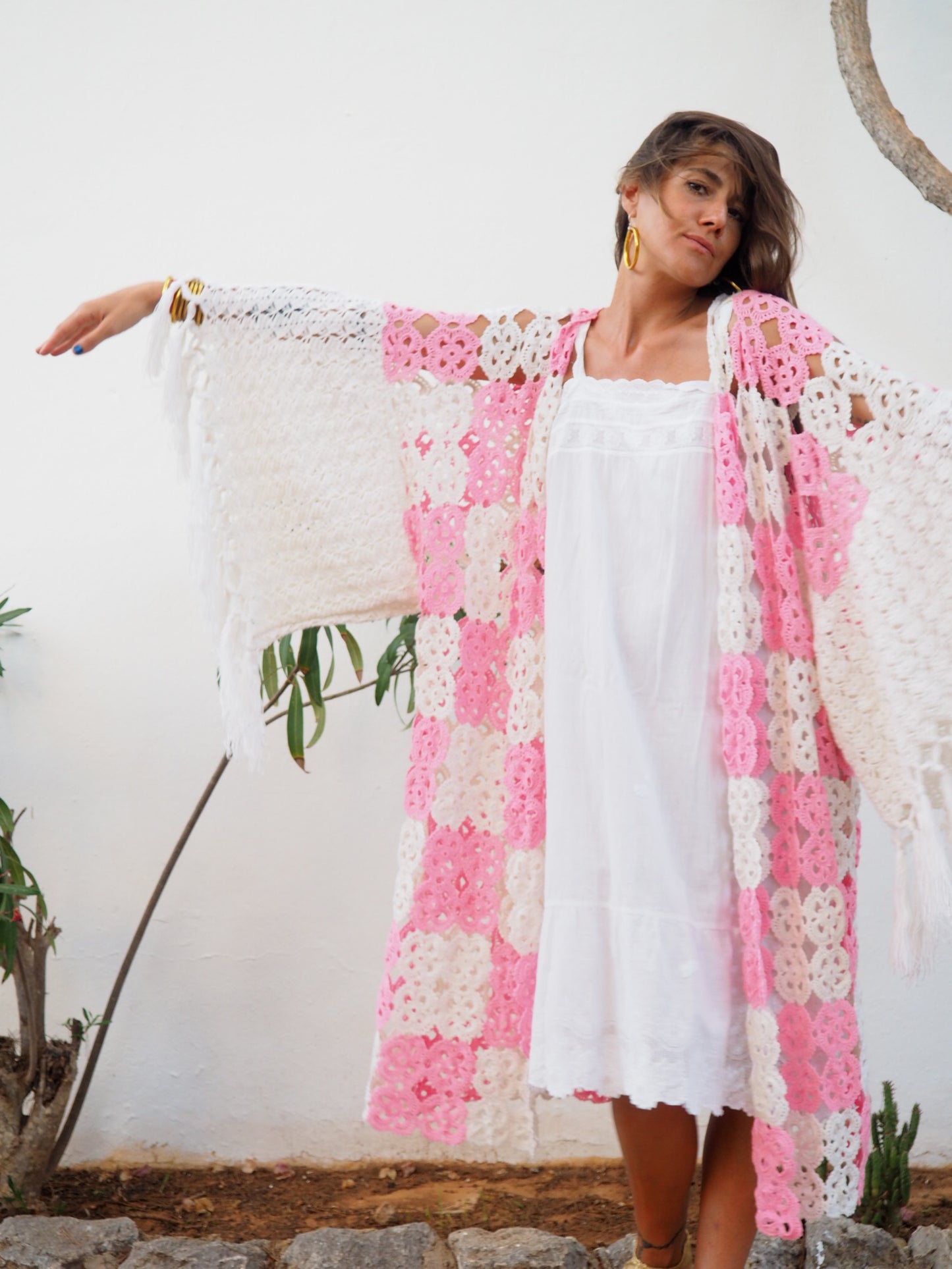 Amazing one of a kind up-cycled crochet kimono by Vagabond Ibiza