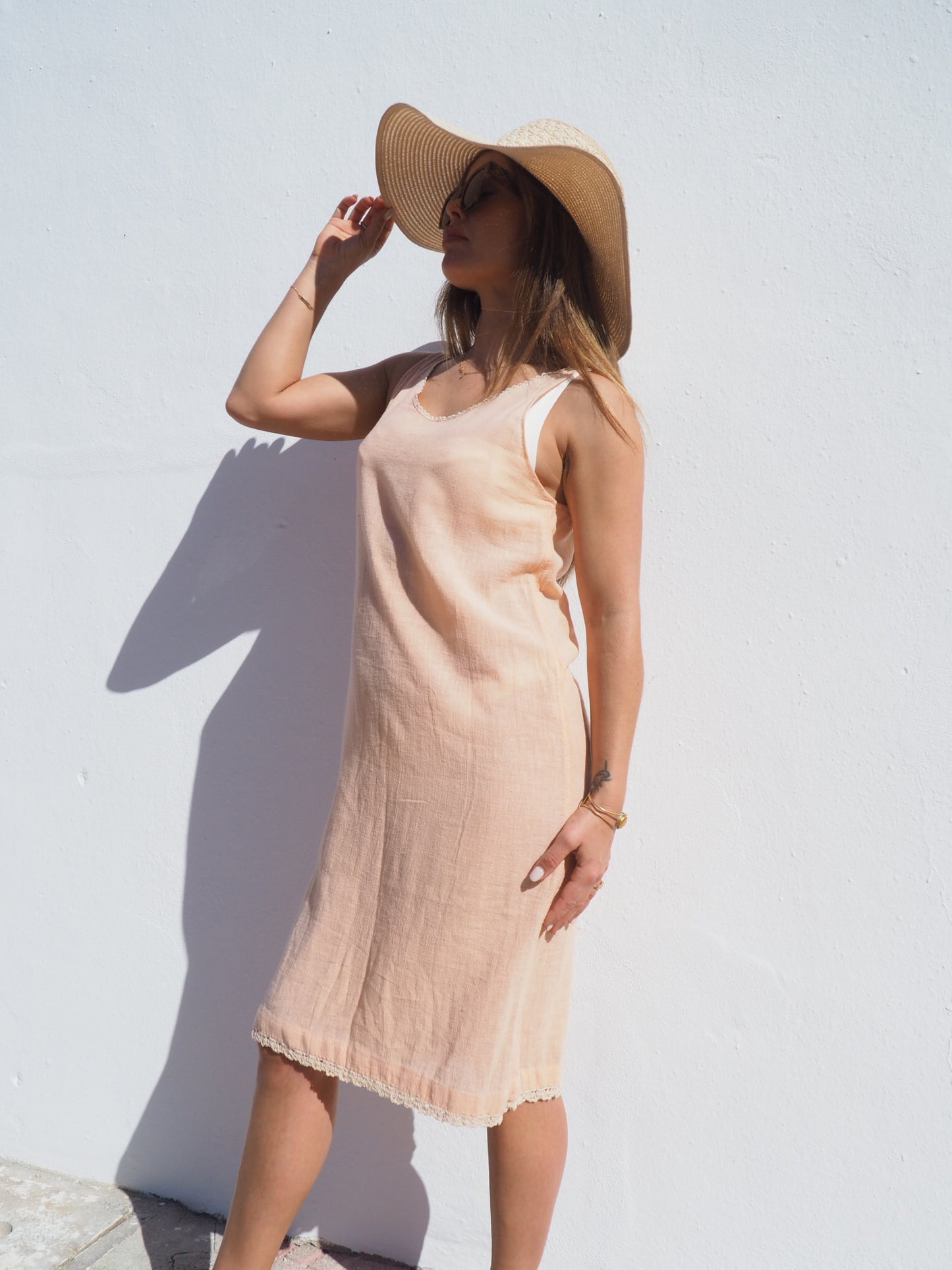 Vintage cotton slip dress in pale pink