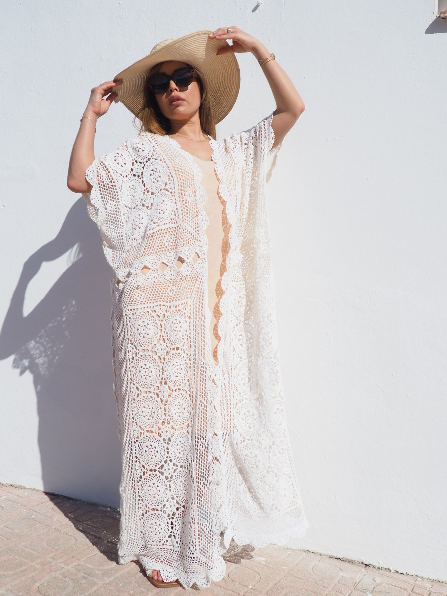 Very cool vintage crochet oversized long waistcoat handmade cotton crochet up-cycled by Vagabond Ibiza
