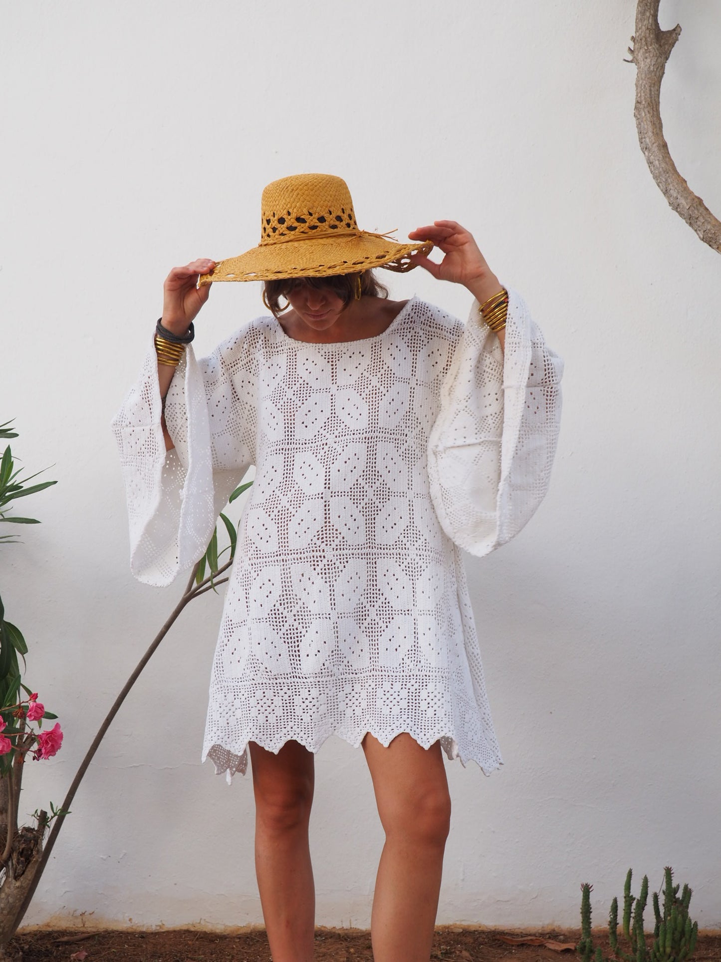 Amazing one off a kind white vintage crochet dress up-cycled by Vagabond Ibiza