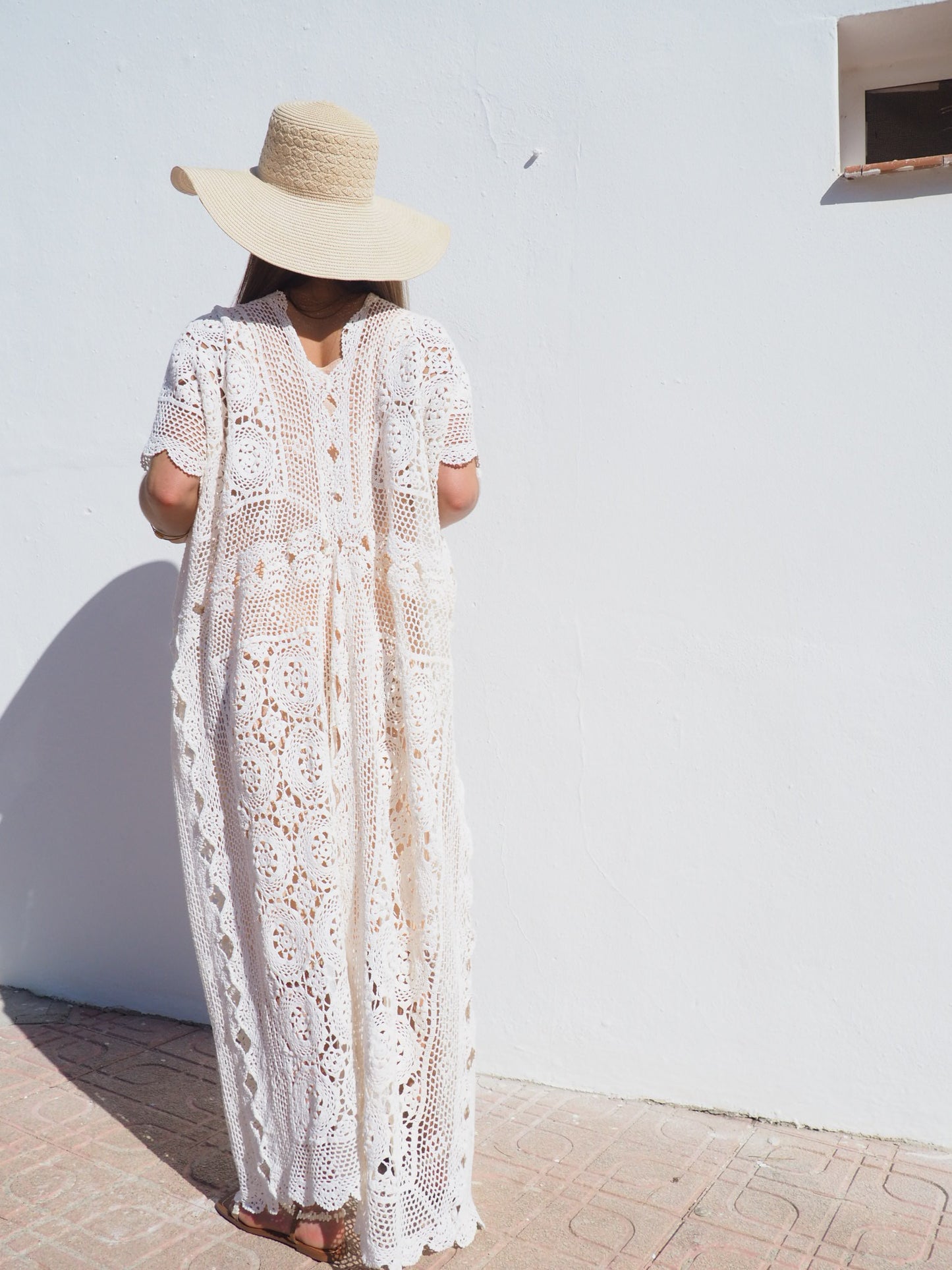 Very cool vintage crochet oversized long waistcoat handmade cotton crochet up-cycled by Vagabond Ibiza