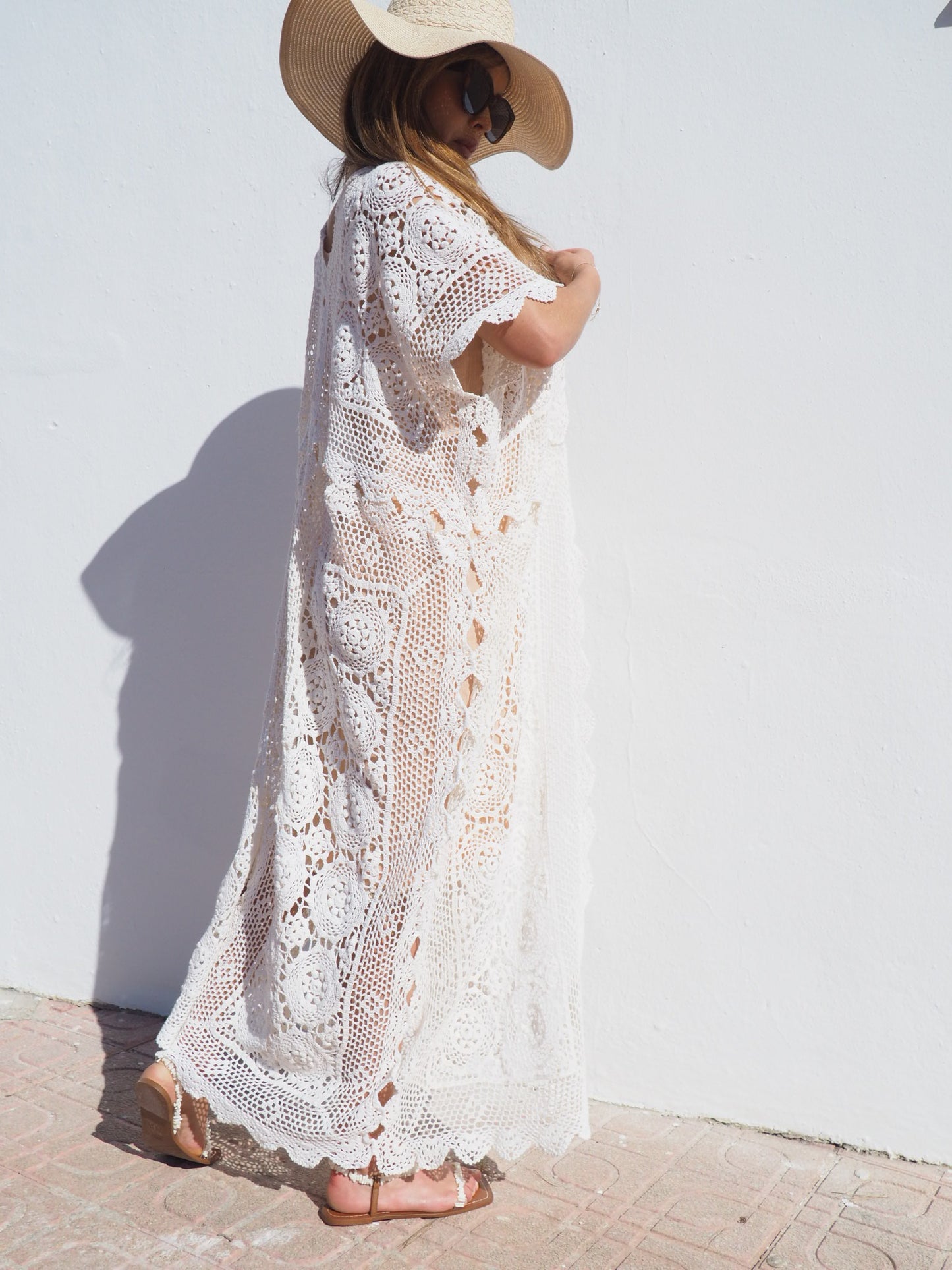 Very cool vintage crochet oversized long waistcoat handmade cotton crochet up-cycled by Vagabond Ibiza