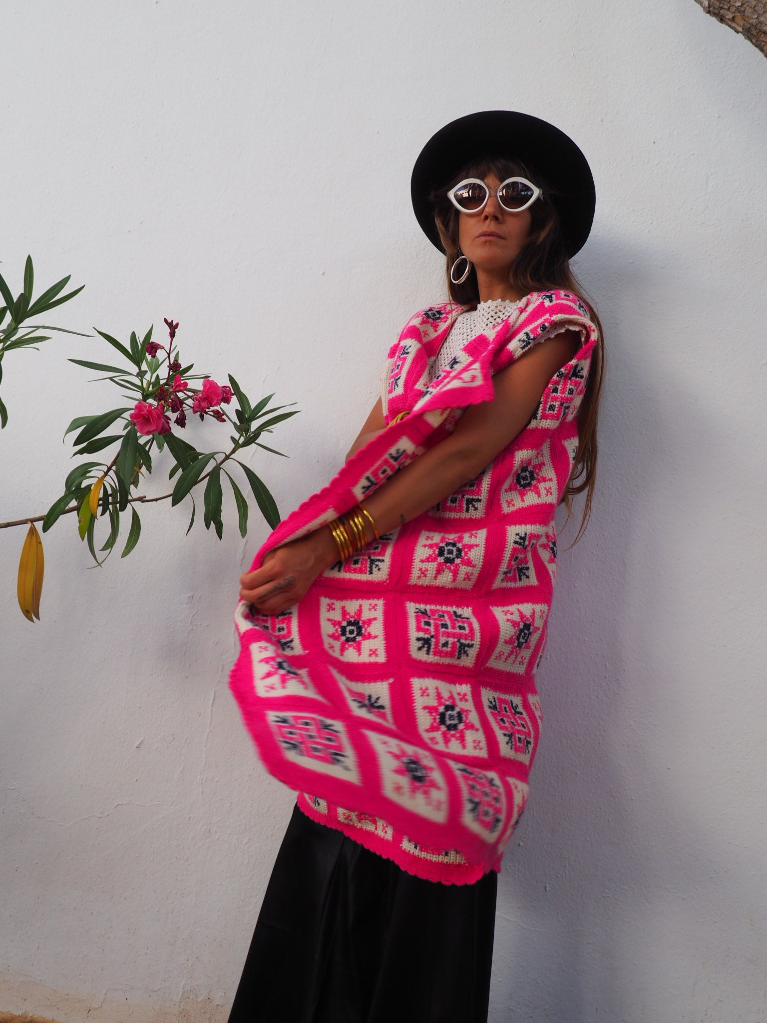 colourful waistcoat, Vintage Crochet Jacket, up cycled jacket , handmade jacket, striped jacket , vintage jacket, 1970s jacket , long waistcoat, slow fashion , sustainable fashion, vintage shop, ibiza vintage shop, ibiza style, bohemian jacket, boho jacket, colourful jacket, festival jacket, hippie style, 70s clothing, original vintage, recycled fashion brand, sustainable fashion brand, slow fashion brand, rainbow fashion, knitted jacket, woven jacket, winter jacket