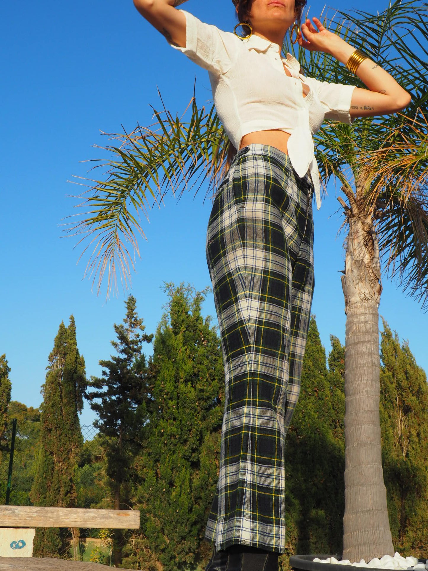 Vintage 1960’s wool Scottish woven checked flared pants