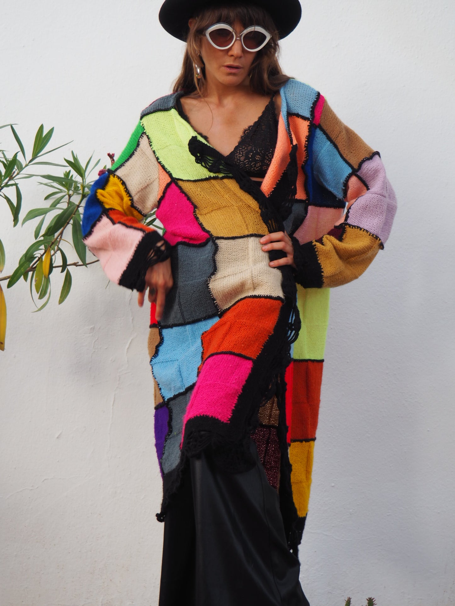 colourful waistcoat, Vintage Crochet Jacket, up cycled jacket , handmade jacket, striped jacket , vintage jacket, 1970s jacket , long waistcoat, slow fashion , sustainable fashion, vintage shop, ibiza vintage shop, ibiza style, bohemian jacket, boho jacket, colourful jacket, festival jacket, hippie style, 70s clothing, original vintage, recycled fashion brand, sustainable fashion brand, slow fashion brand, rainbow fashion, knitted jacket, woven jacket, winter jacket,  granny crochet, granny squares