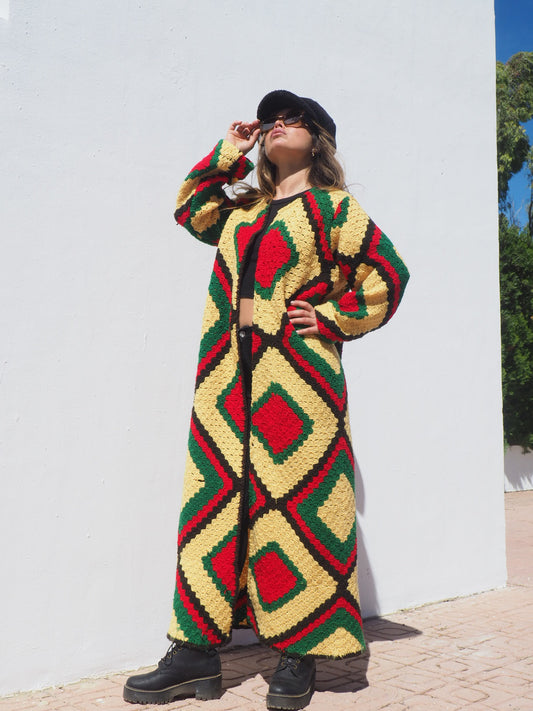 Very colourful handmade vintage crochet jacket by up-cycled by Vagabond Ibiza.