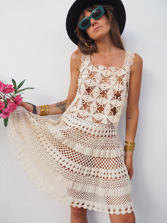 Amazing one of a kind cream vintage crochet lace top up-cycled by Vagabond Ibiza