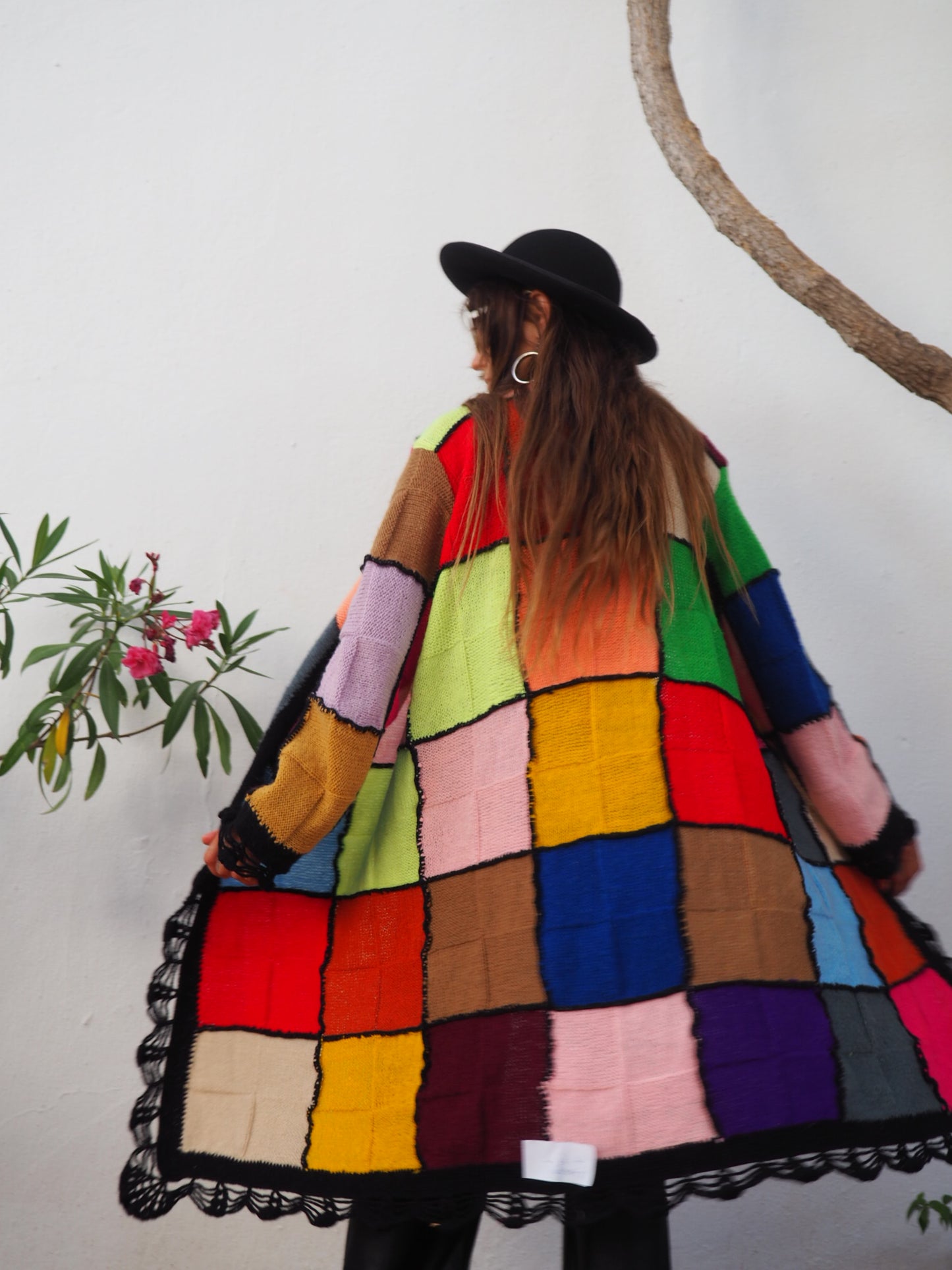 colourful waistcoat, Vintage Crochet Jacket, up cycled jacket , handmade jacket, striped jacket , vintage jacket, 1970s jacket , long waistcoat, slow fashion , sustainable fashion, vintage shop, ibiza vintage shop, ibiza style, bohemian jacket, boho jacket, colourful jacket, festival jacket, hippie style, 70s clothing, original vintage, recycled fashion brand, sustainable fashion brand, slow fashion brand, rainbow fashion, knitted jacket, woven jacket, winter jacket,  granny crochet, granny squares