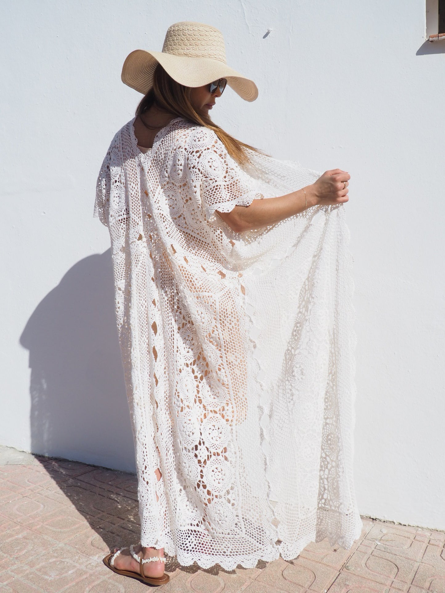 Very cool vintage crochet oversized long waistcoat handmade cotton crochet up-cycled by Vagabond Ibiza