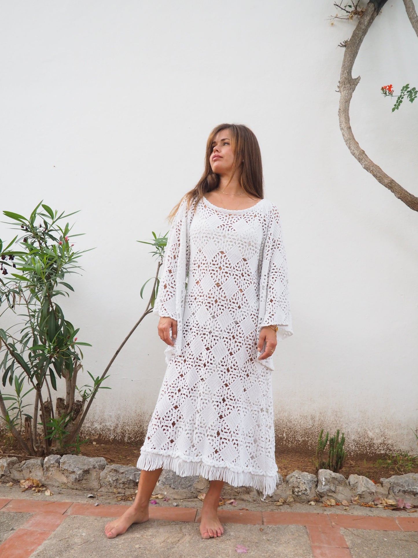 Vintage white 1960’s handmade detailed crochet lace dress up-cycled by Vagabond Ibiza