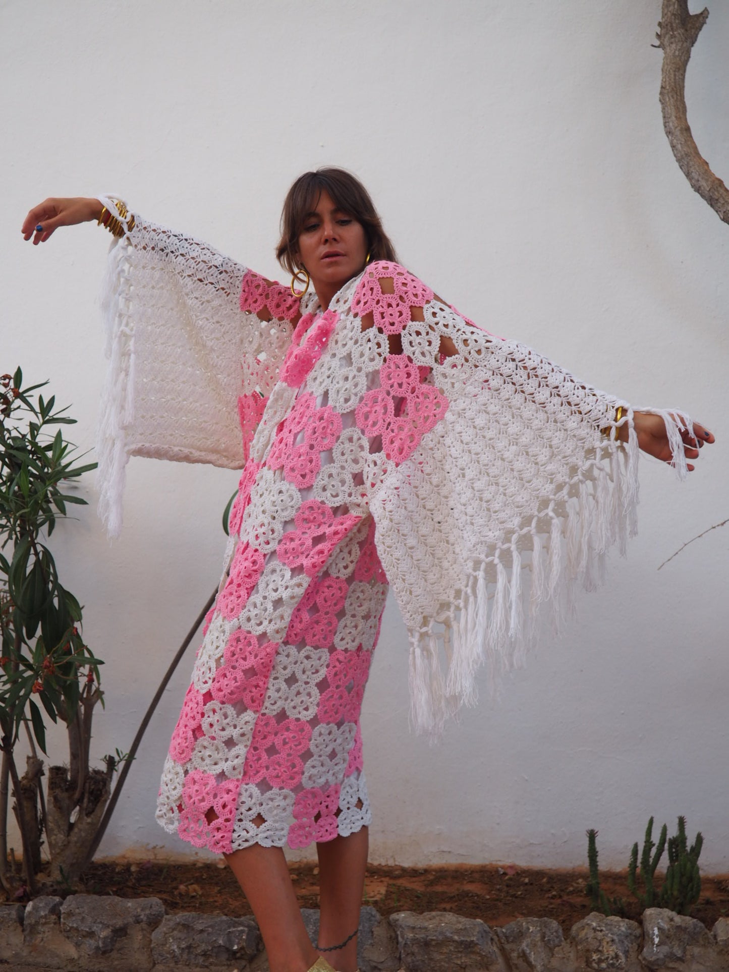 Amazing one of a kind up-cycled crochet kimono by Vagabond Ibiza
