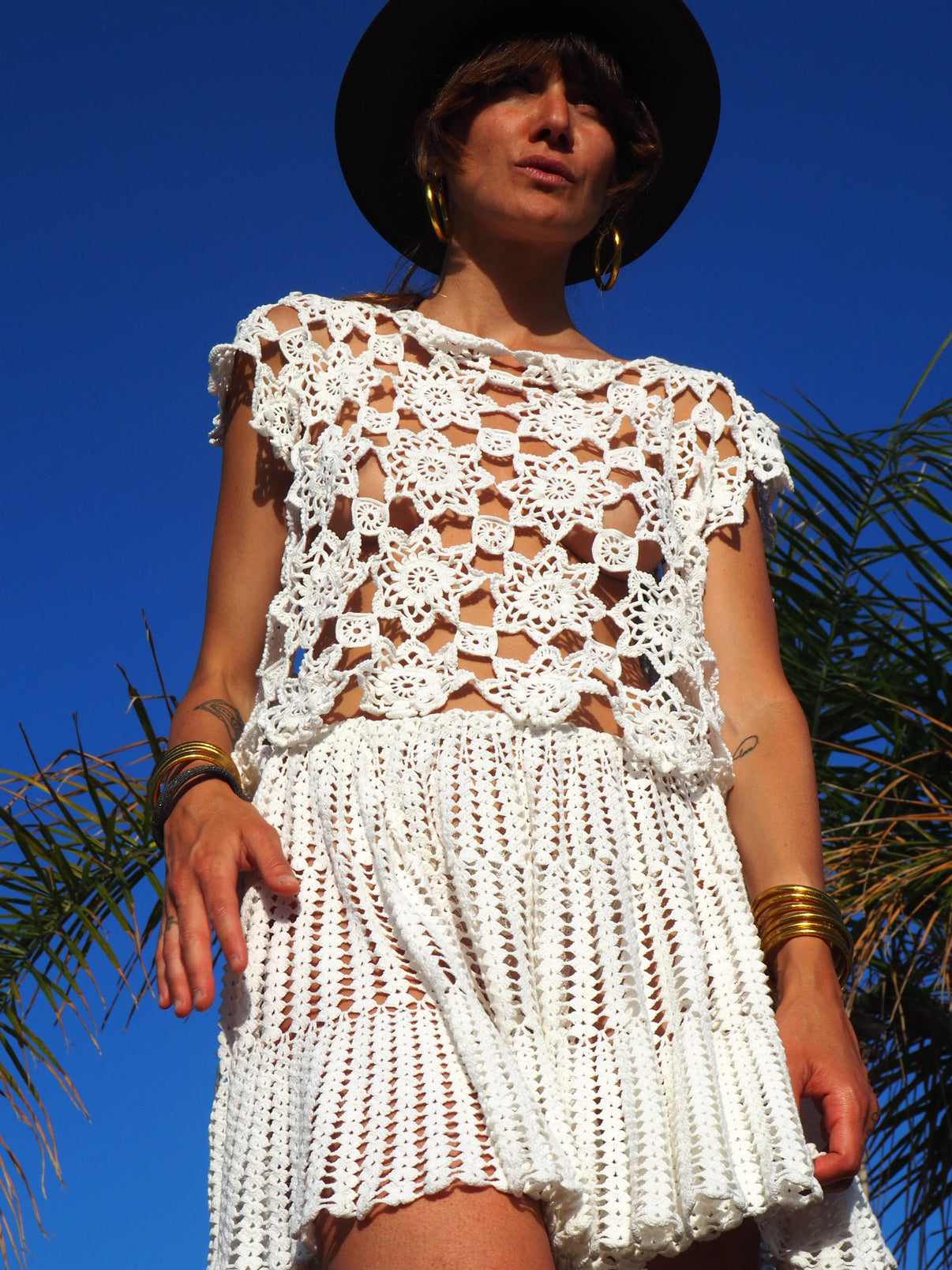 Vintage antique lace crochet up-cycled top made by Vagabond Ibiza