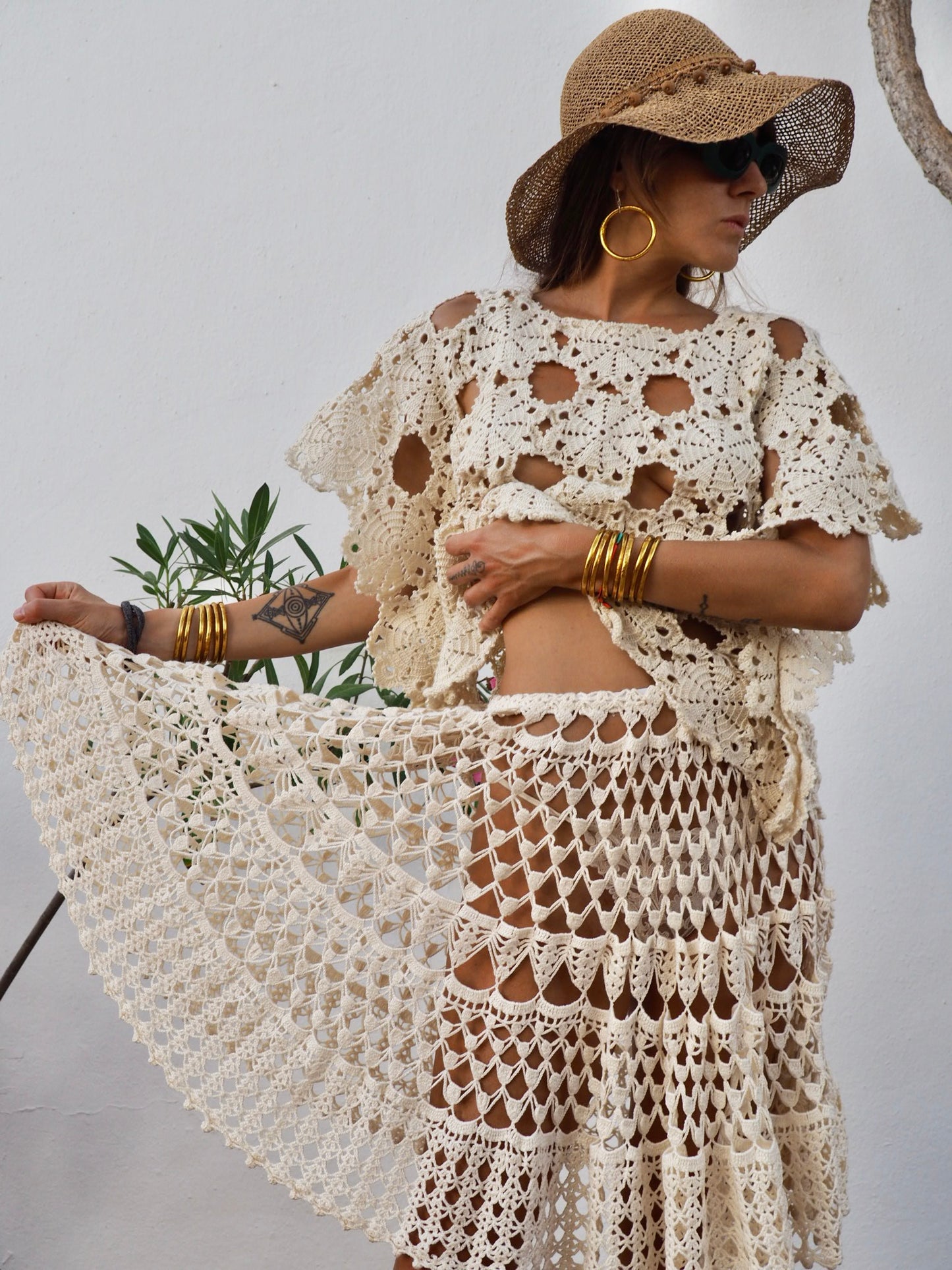 Amazing one off a kind cream vintage crochet lace skirt up-cycled by Vagabond Ibiza
