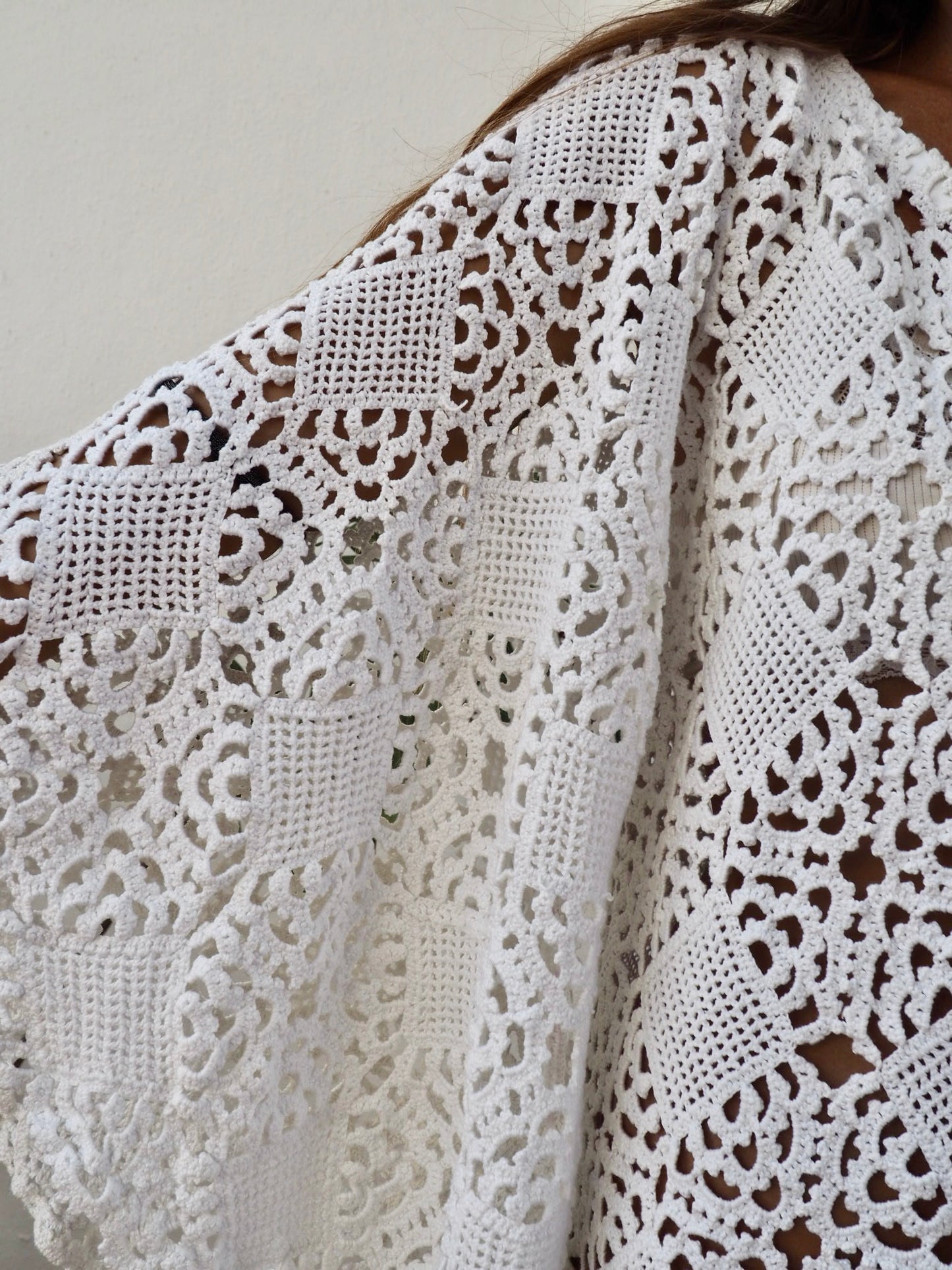 Very cool vintage white crochet oversized bell sleeve dress up-cycled by Vagabond Ibiza