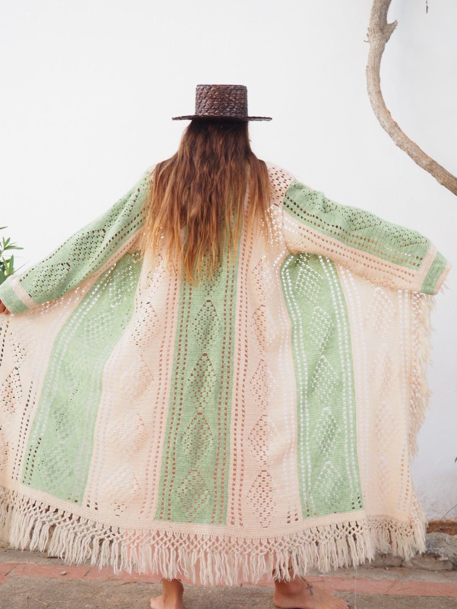 colourful waistcoat, Vintage Crochet Jacket, up cycled jacket , handmade jacket, striped jacket , vintage jacket, 1970s jacket , long waistcoat, slow fashion , sustainable fashion, vintage shop, ibiza vintage shop, ibiza style, bohemian jacket, boho jacket, colourful jacket, festival jacket, hippie style, 70s clothing, original vintage, recycled fashion brand, sustainable fashion brand, slow fashion brand, rainbow fashion, knitted jacket, woven jacket, winter jacket, crochet jumper, vintage fashion, 